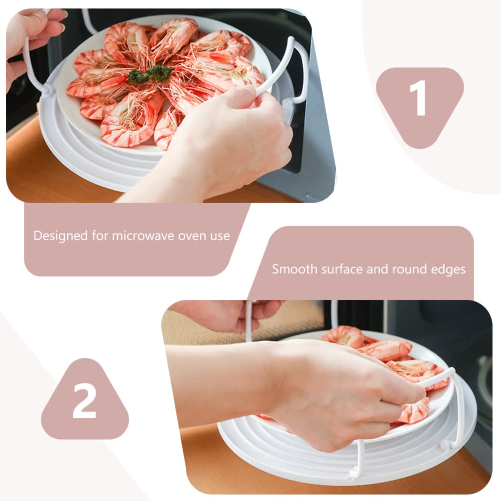 SOLUSTRE Foldable Microwave Plate Stacker - Plastic Steaming Tray Rack with Handle, Dish Stand Organizer for Kitchen, Cooking & Baking Accessories (White) - Perfect for Microwave Storage, Dish Drying & Countertop Organization