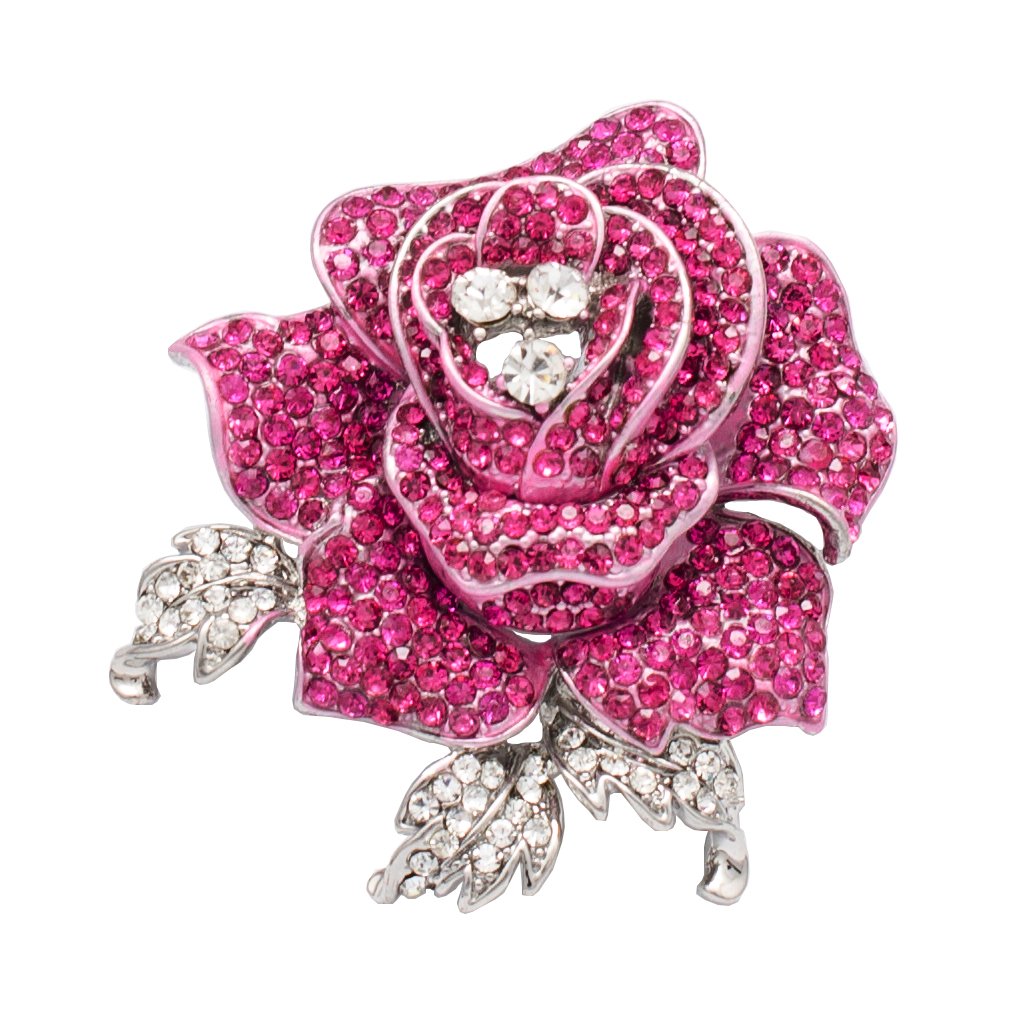 Elegant Rose Flower Brooch Pin with Sparkling Rhinestones for Women - Perfect for Bridal, Prom, Weddings & Special Occasions