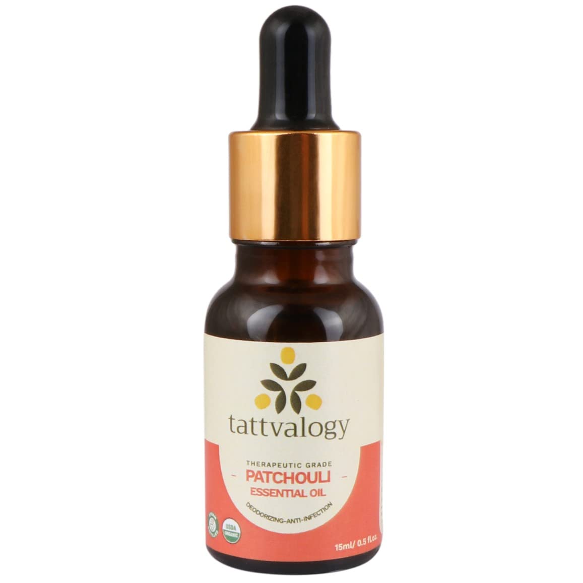 Tattvalogy 100% Pure Therapeutic Grade Patchouli Essential Oil for Aromatherapy, Stress Relief & Skin Care – Anti-Infectious, Reduces Blemishes & Wrinkles, Natural Massage Oil in Glass Bottle (15ml) – Perfect for Diffusers, DIY Beauty & Relaxation