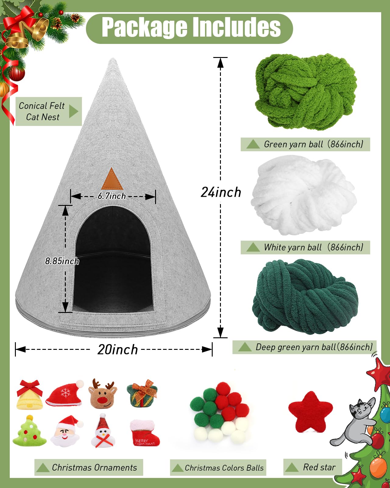 Premium DIY Cat Tree & Cozy Cat Bed Cave for Indoor Cats - 20x24 Inch Felt Cat Nest, Cat House & Perfect Gift for Cat & Dog Lovers - Great for Christmas Clearance & Home Decor