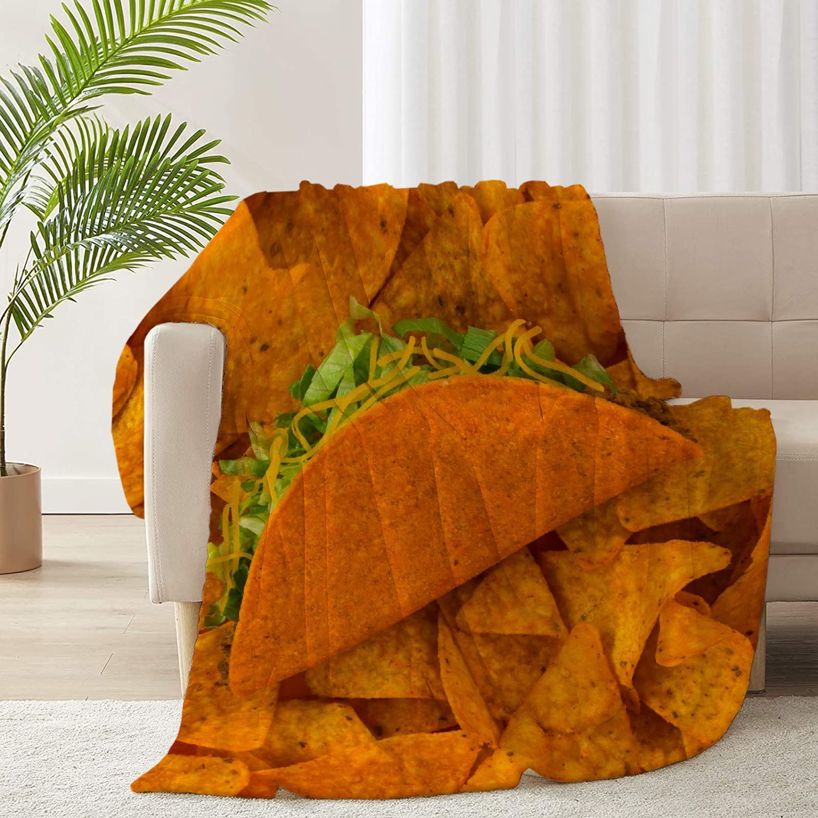 RICKYOUNG Nacho Chips Taco Fleece Flannel Lightweight Blanket - Soft Microfiber Plush Throw for Couch, Bed & Sofa - 120x90 Inches Oversized Cozy Blanket for Family Movie Nights, Camping & Home Decor