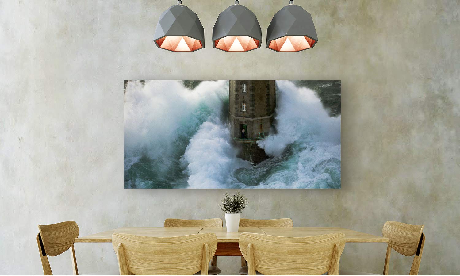 Art Print Cafe – Lighthouse Canvas Wall Art – Jean Guichard 'La Jument' Painting – 140x70 cm – Coastal Decor for Living Room, Bedroom & Office