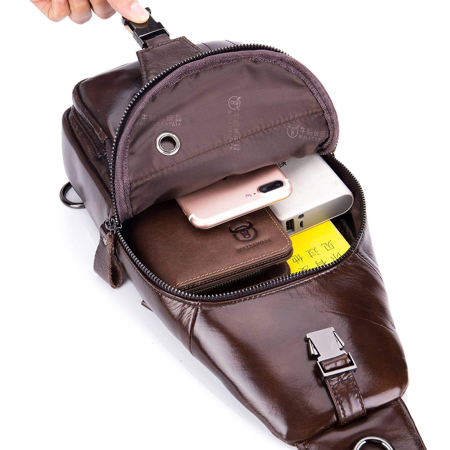 Men's Leather Crossbody Sling Bag - Casual Chest Shoulder Bag for Travel, Hiking & Everyday Use | Durable Daypack Backpack for Outdoor Adventures & Daily Commute