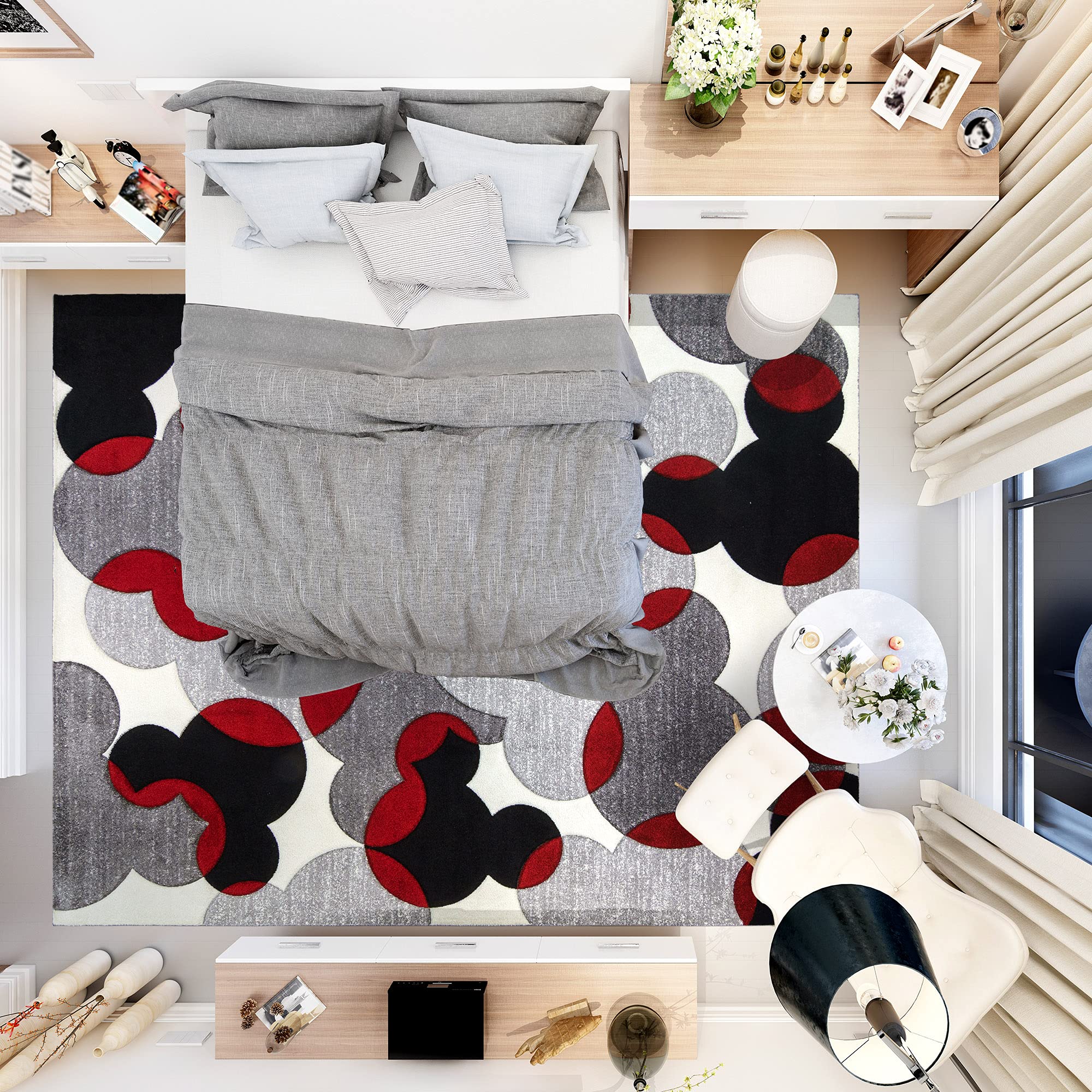 Disney Mickey Mouse Puzzle Geometric Rug 8x10 Feet - Non-Slip Textured Floor Mat for Living Room, Dining Room, Playroom & Study Area - Soft Carpet in White, Gray, Black & Red (46627) - Perfect for Kids' Bedroom, Nursery Decor & Disney Themed Home