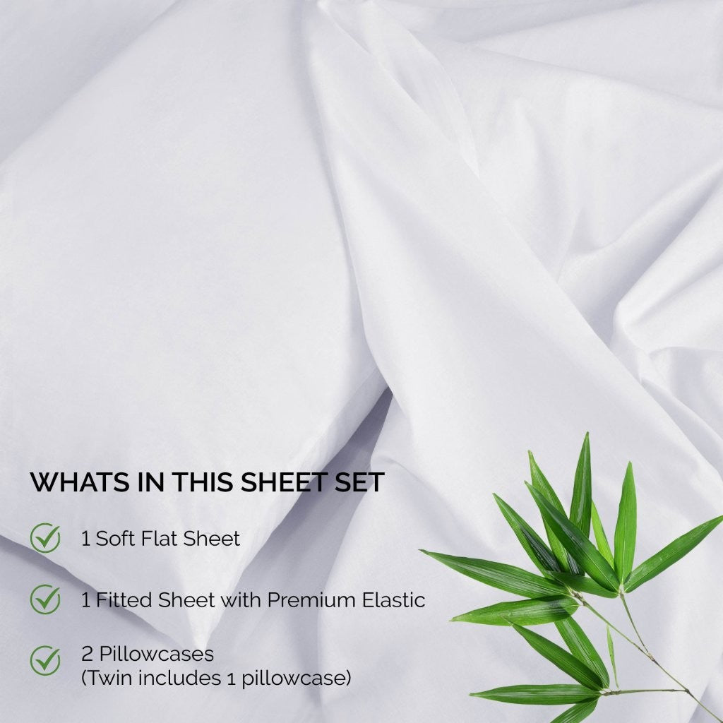 300 Thread Count Rayon From Bamboo Solid Deep Pocket Sheet Set - Ultra Soft & Breathable Bed Sheets for Queen Size Mattress - Perfect for All-Season Comfort & Luxury Bedroom Decor