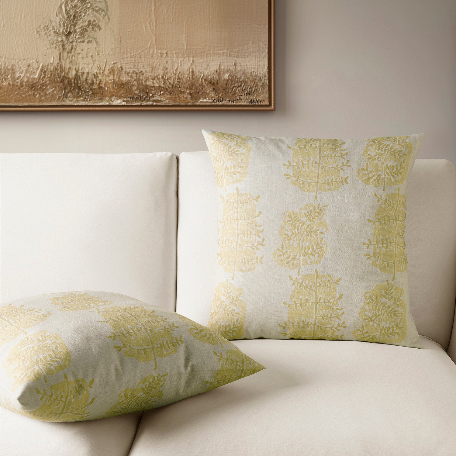 Lucky Leaf Mushroom Floral Textured Printed Cotton Cushion Covers Set of 2 - Soft Decorative Pillow Cases for Living Room, Bedroom, Sofa & Home Decor