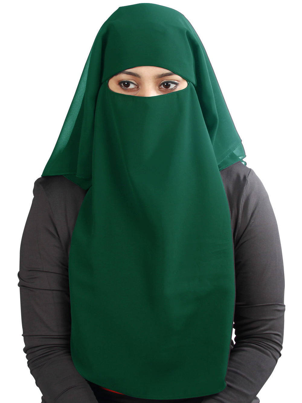 Black Georgette 3-Layer Niqab for Women - Modest Islamic Face Covering for Prayer, Travel, and Daily Wear