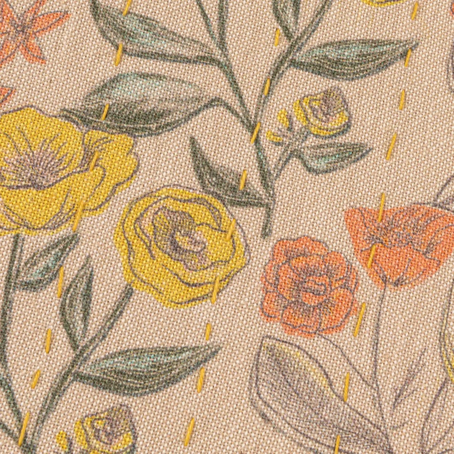 Soft Cotton Chambray Floral Pillow Cover with Handmade Kantha Stitch - Boho Home Decor for Living Room, Bedroom & Nursery