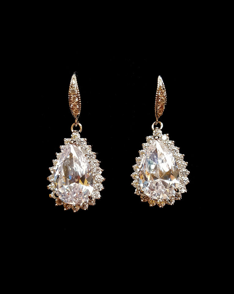 Elegant Pear Crystal Drop Earrings with Sparkling Details - Dianna at Kezani | Perfect for Weddings, Parties & Special Occasions
