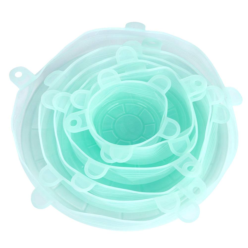 6-Piece Silicone Stretchable Food Covers - Reusable Fruit Bowl Lids for Kitchen Storage, BPA-Free Elastic Bowl Covers (Green) - Perfect for Preserving Fruits, Vegetables, and Leftovers in Refrigerator or Pantry