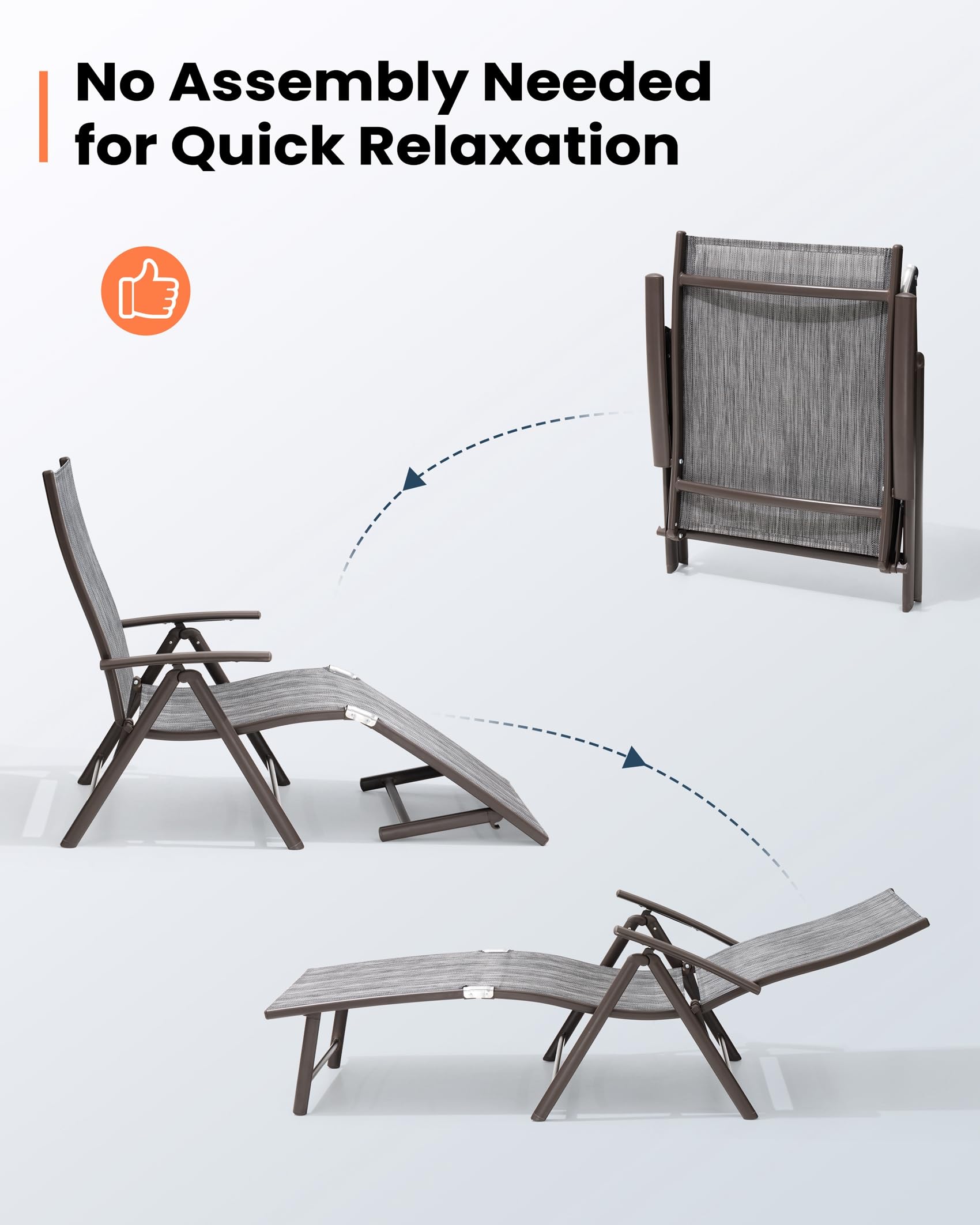 Pellebant 2-Piece Outdoor Chaise Lounge Set - Adjustable Aluminum Pool Lounge Chairs with Footrest, Foldable Patio Furniture for Beach, Poolside, Deck & Backyard (Black & Grey) - Perfect for Sunbathing, Relaxing & Outdoor Lounging