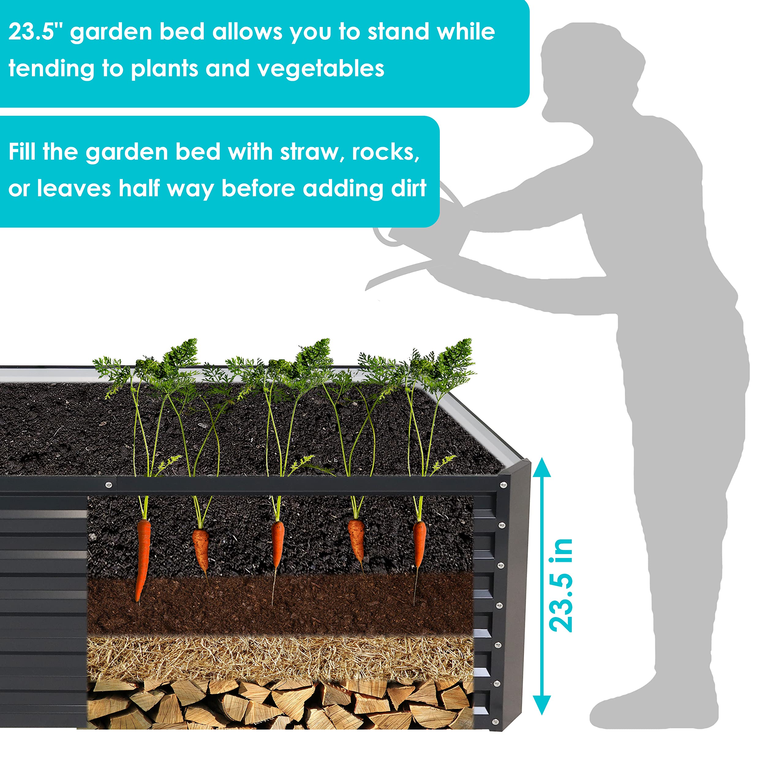 71-Inch Rectangular Raised Garden Bed Kit - Galvanized Steel Planter Box for Vegetables, Flowers & Herbs - Dark Gray Outdoor Gardening Solution for Backyard, Patio & Urban Farming