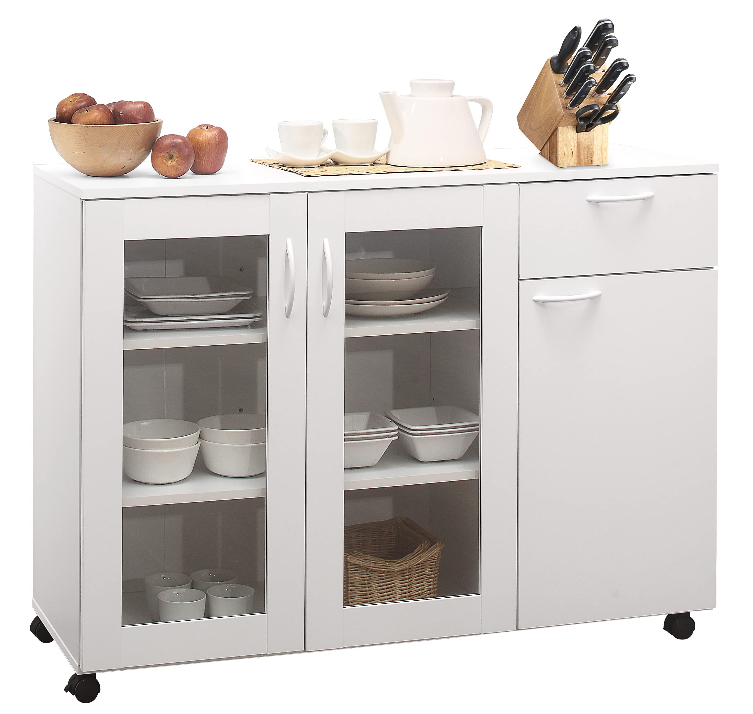 KB Designs White Kitchen Sideboard Buffet Storage Cabinet - Modern Farmhouse Dining Room Furniture for Home Organization & Entertaining