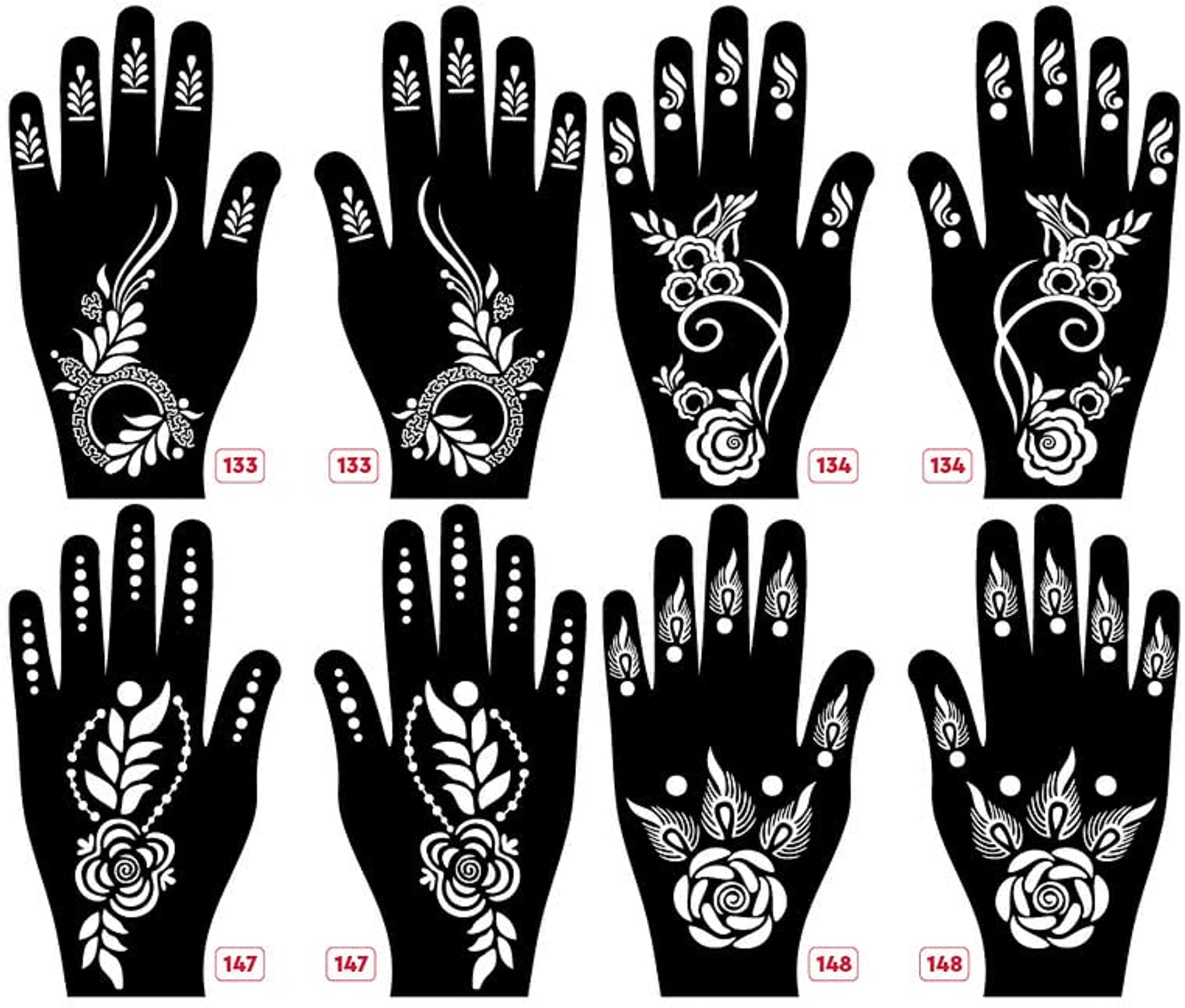 KICKWIX Realistic Temporary Tattoo Stickers - 8-Piece Mehndi Design Stencil Set for Women, Girls & Kids | Perfect for Parties, Festivals & Body Art