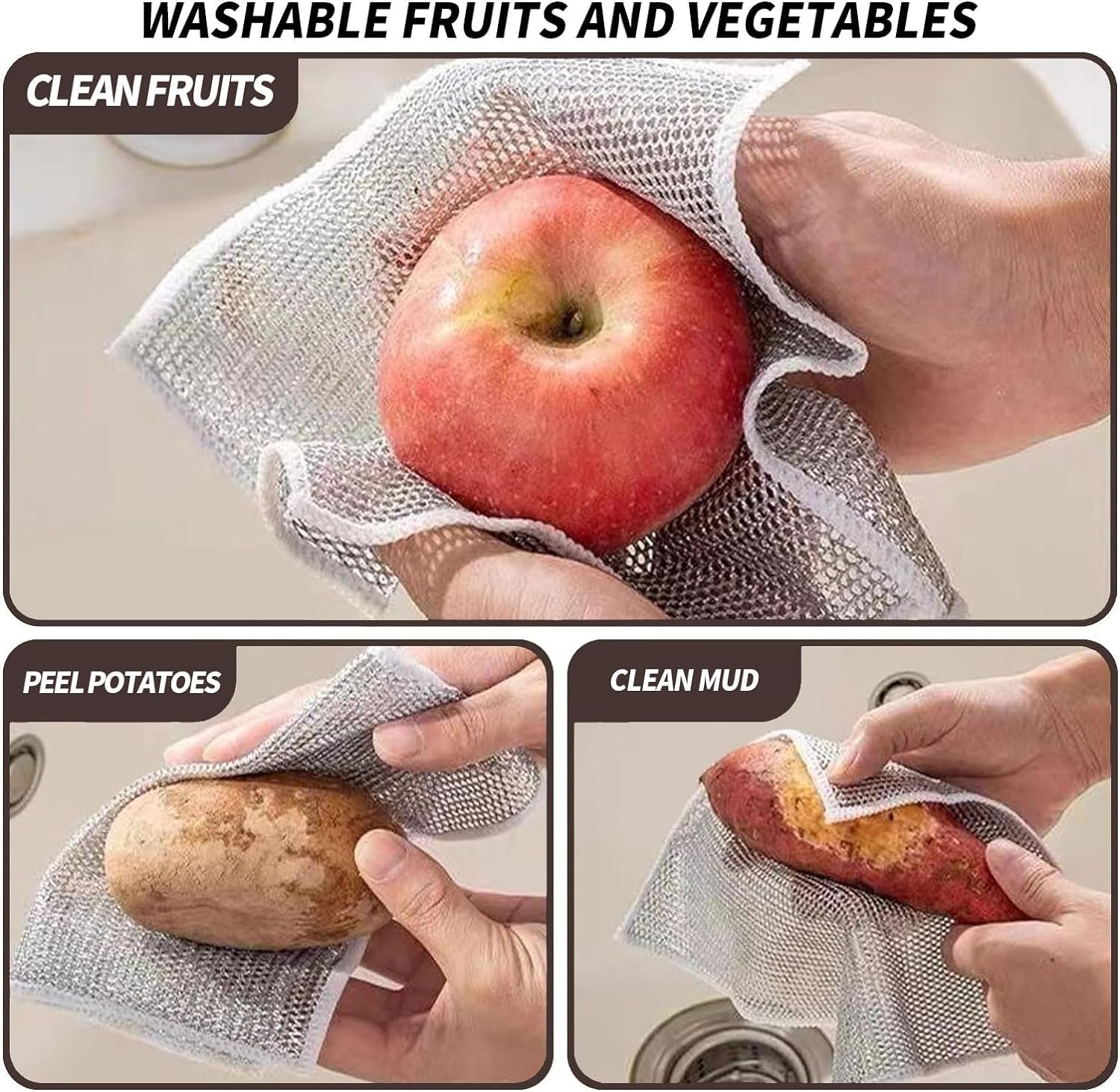 2-Pack Double Layer Wire Dishwashing Rags - Non-Scratch Cleaning Cloths for Wet & Dry Use | Multipurpose Kitchen Scrubber for Dishes, Sinks, Countertops & Stovetops | Perfect for Everyday Cleaning & Tough Stains