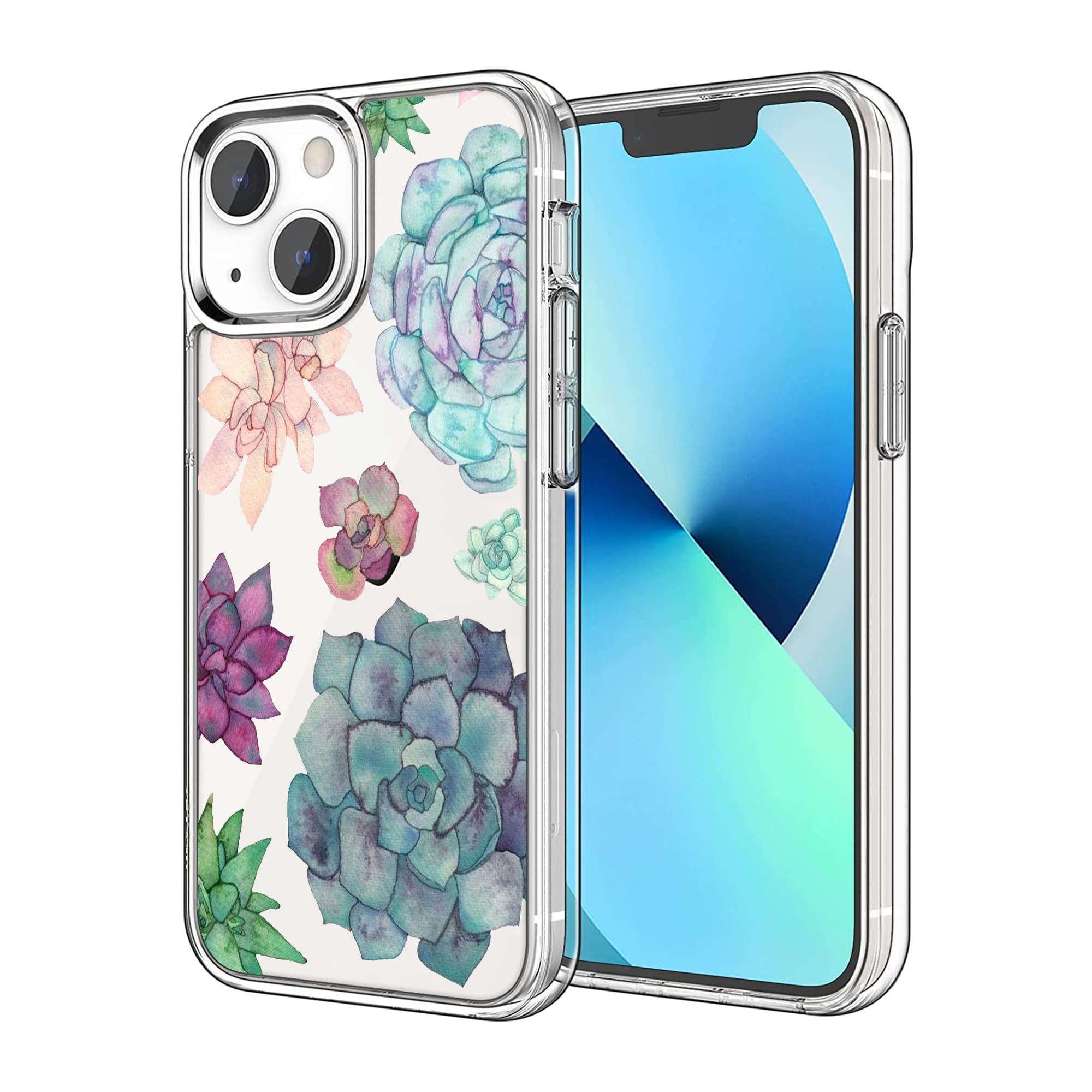 iPhone 12/12 Pro Case - Colorful Succulent Plant Clear TPU Shockproof Slim Soft Cover | Perfect for Daily Use, Office & Outdoor Protection