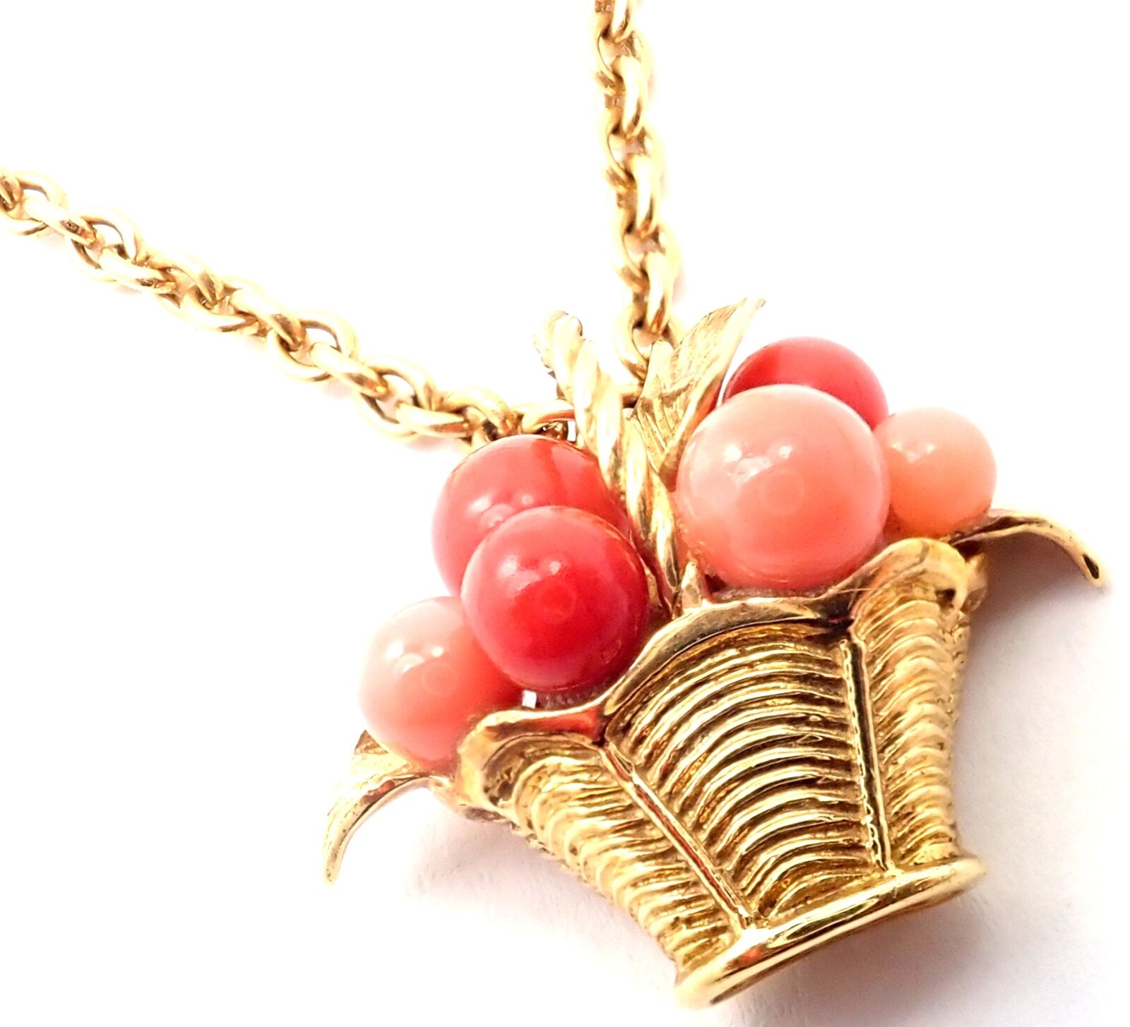 Authentic Van Cleef & Arpels 18k Gold Coral Bead Fruit Basket Pendant Necklace - Luxury Jewelry Gift for Women, Perfect for Weddings, Anniversaries & Special Occasions