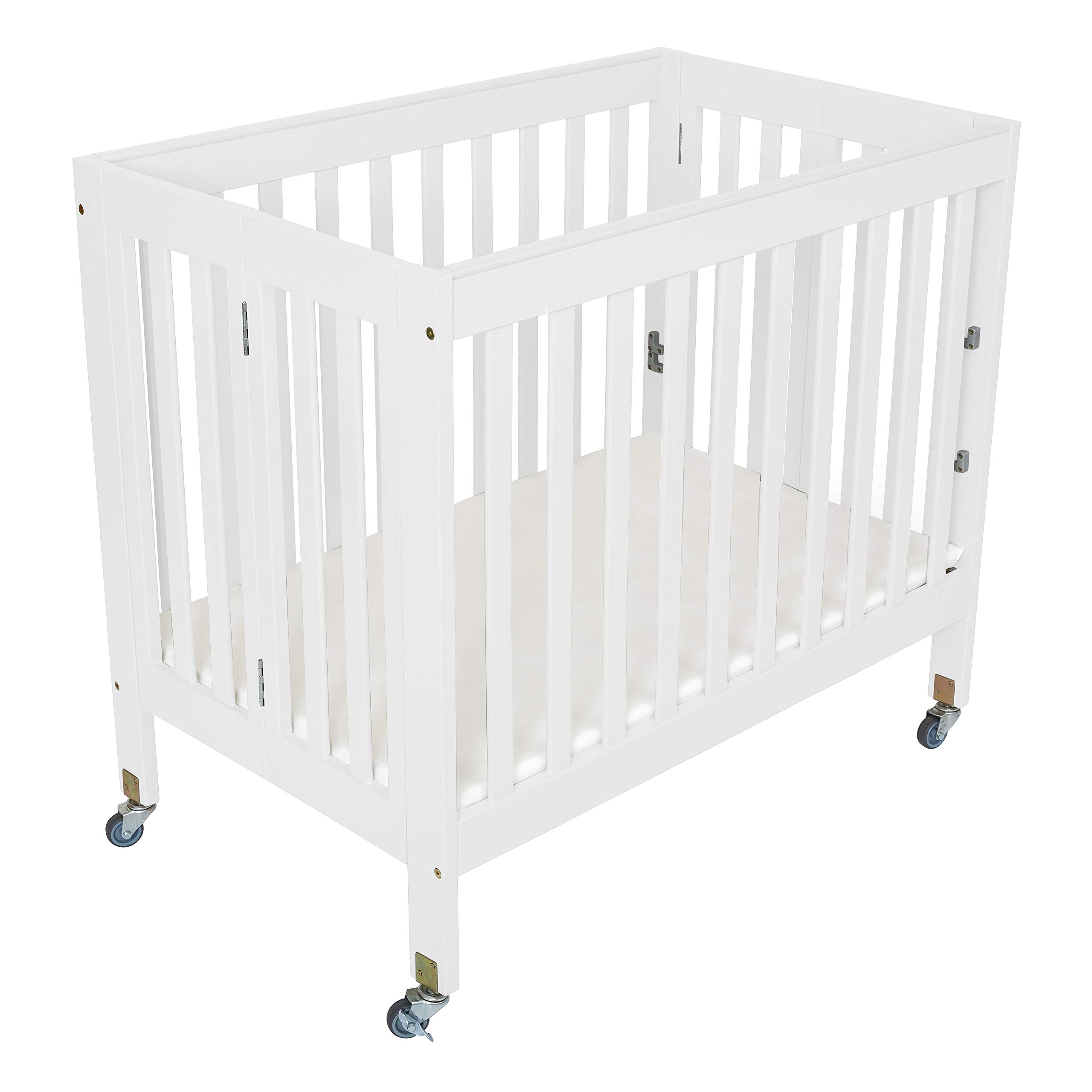 Foldable Portable Crib with Wheels - Lightweight Travel Baby Bed for Home & On-the-Go - Perfect for Nursery, Travel, Camping & Grandparents' House (White)