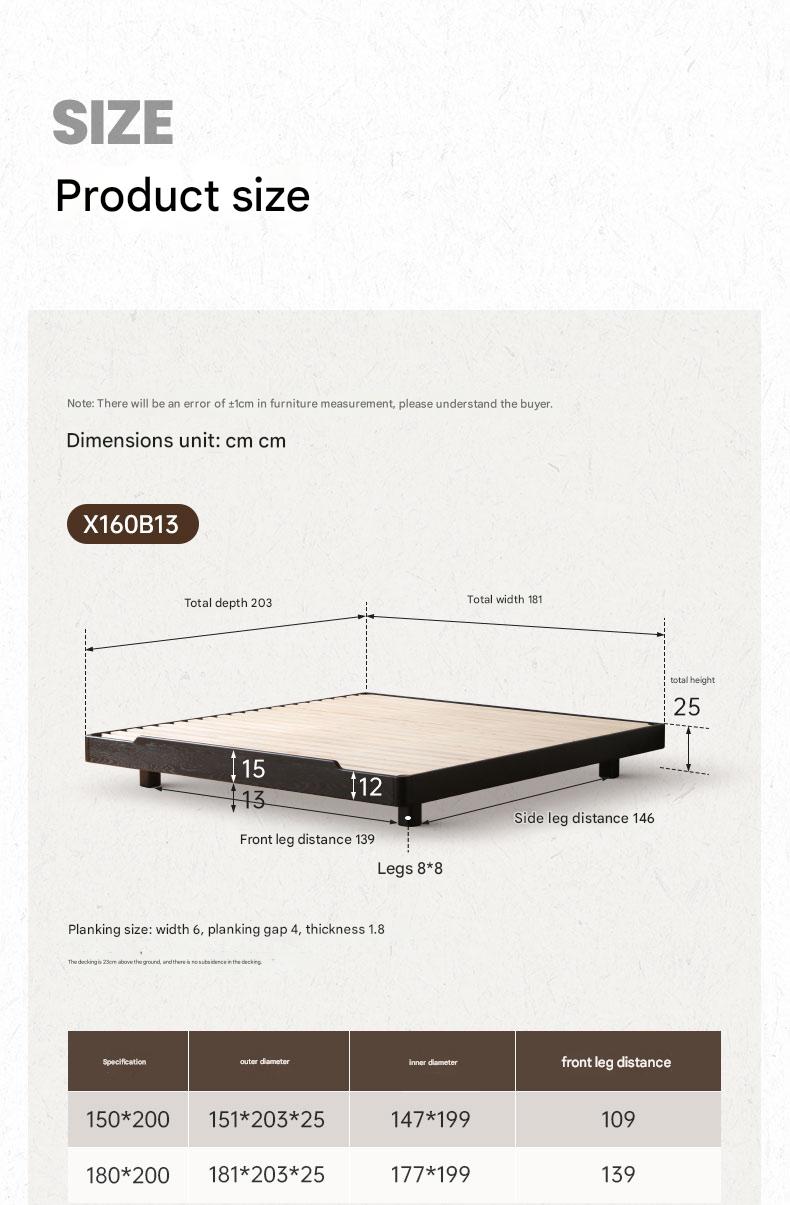 Solid Oak Wood Floating Platform Bed - No Headboard, Black Finish with LED Lights - Perfect for Modern Bedroom & Minimalist Home Decor