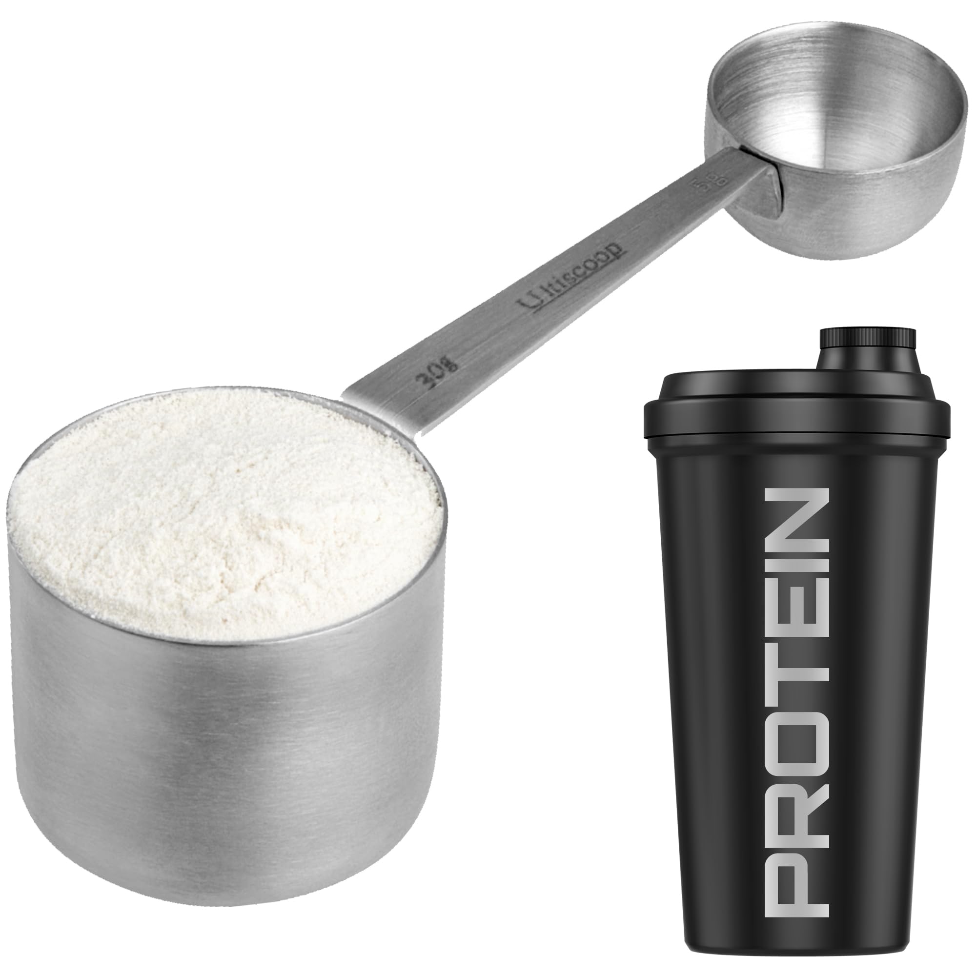 Dual-Sided Stainless Steel Protein Scoop 30g & 5g - Precision Measuring Spoon for Creatine, Pre-Workout, Protein Powder - Perfect for Coffee, Spices, Baking & Cooking - Ideal for Kitchen, Gym & Supplement Use
