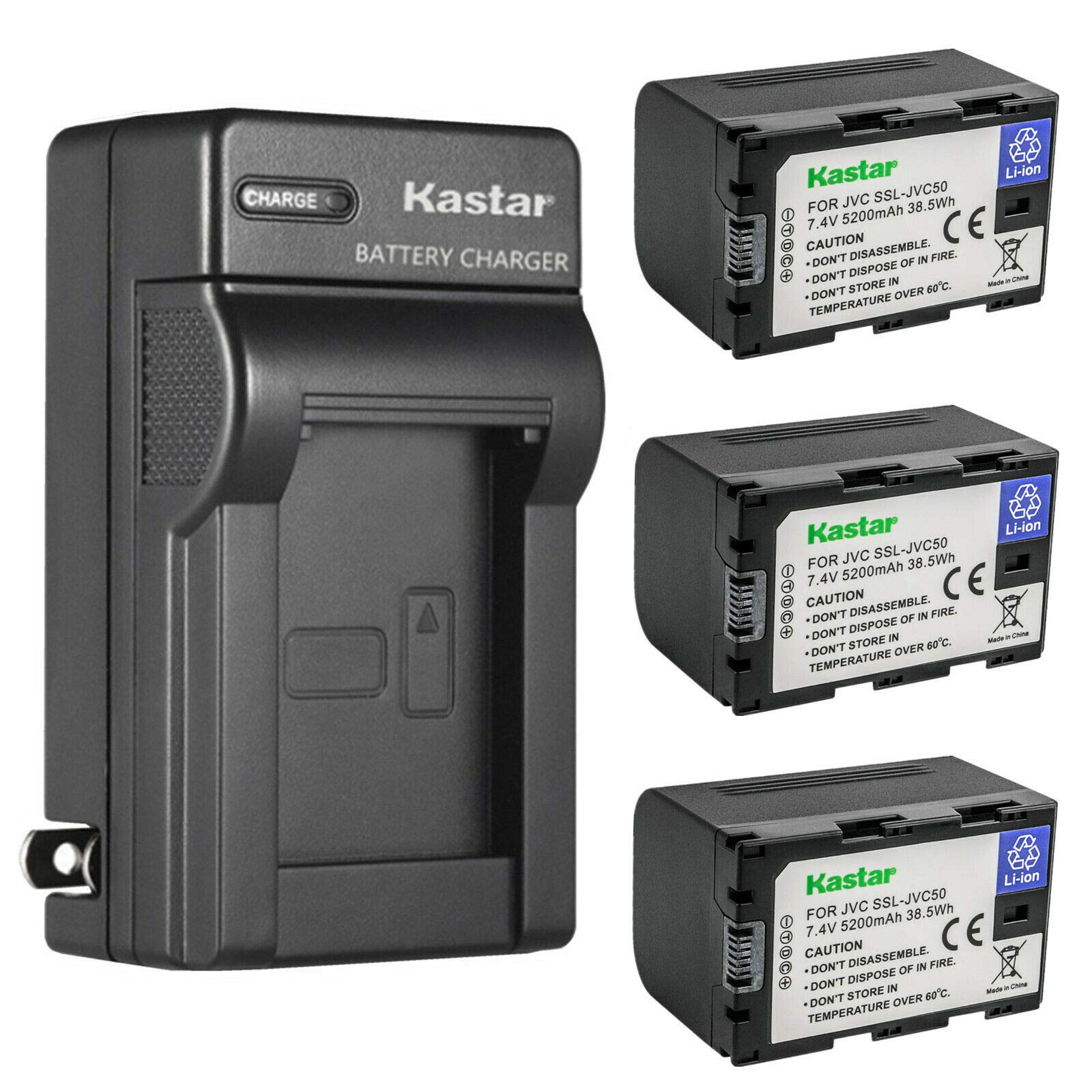 Kastar 3-Pack Replacement Battery & AC Wall Charger for JVC GY-HM600/HM600E/HM600EC/HM620U/HM650/HM650U/HM650SC/HM660U/HM660SC Cameras & DT-X Monitors - Professional Video Shooting & Broadcast Equipment Power Solution