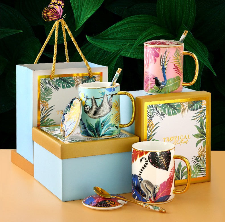 Jungle Animal Porcelain Mugs - 16oz Large Capacity Ceramic Coffee Cups with Gift Box, Creative Office Mugs for Tea, Coffee & Hot Chocolate - Perfect for Home, Office & Gifts