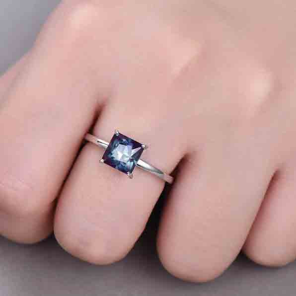 Princess Cut Alexandrite Engagement Ring - 14K White Gold Solitaire Ring for June Birthstone | Perfect for Proposals, Anniversaries & Special Occasions