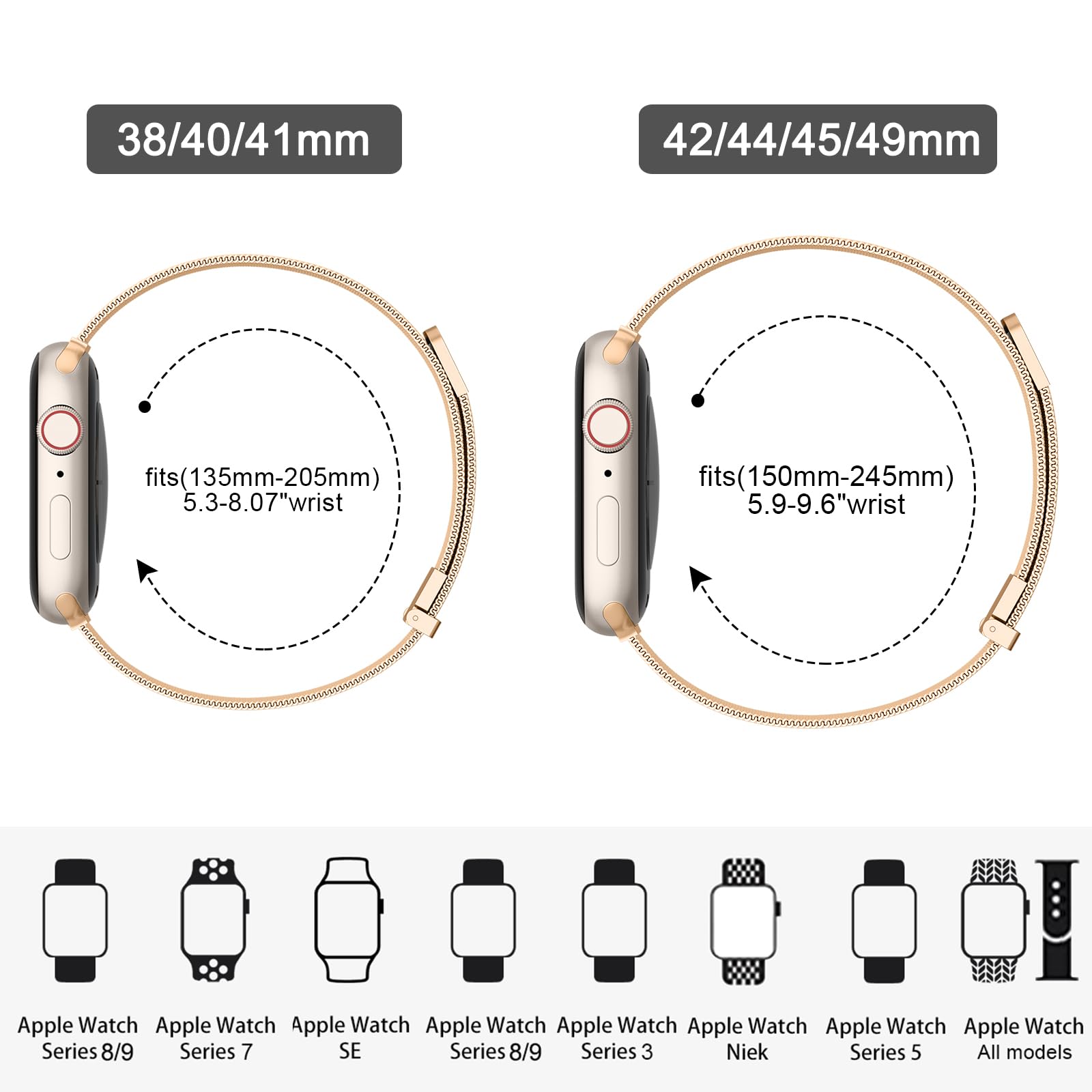 Premium Stainless Steel Mesh Band Compatible with Apple Watch Series 9/8/7/6/5/4/3, Ultra 2/1 & SE - Adjustable Replacement Strap for 38mm/40mm/41mm/42mm/44mm/45mm/49mm - Fashionable Unisex Design for Workout, Office & Everyday Wear