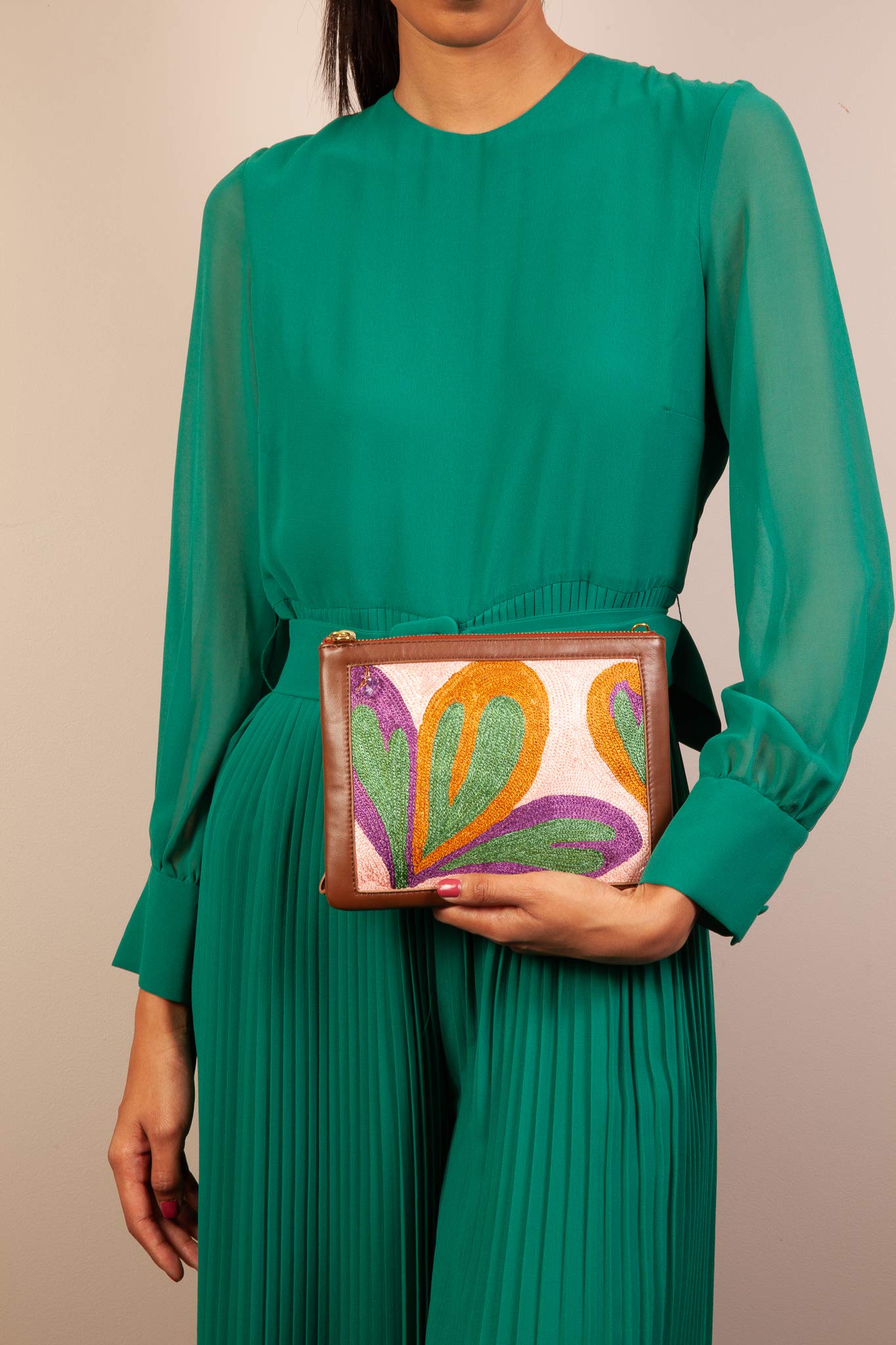 Handmade Leather Crossbody Bag for Women - Elegant Hand-Embroidered Clutch Purse with Wallet | Fashionable Shoulder Bag for Daily Use, Date Night & Special Occasions