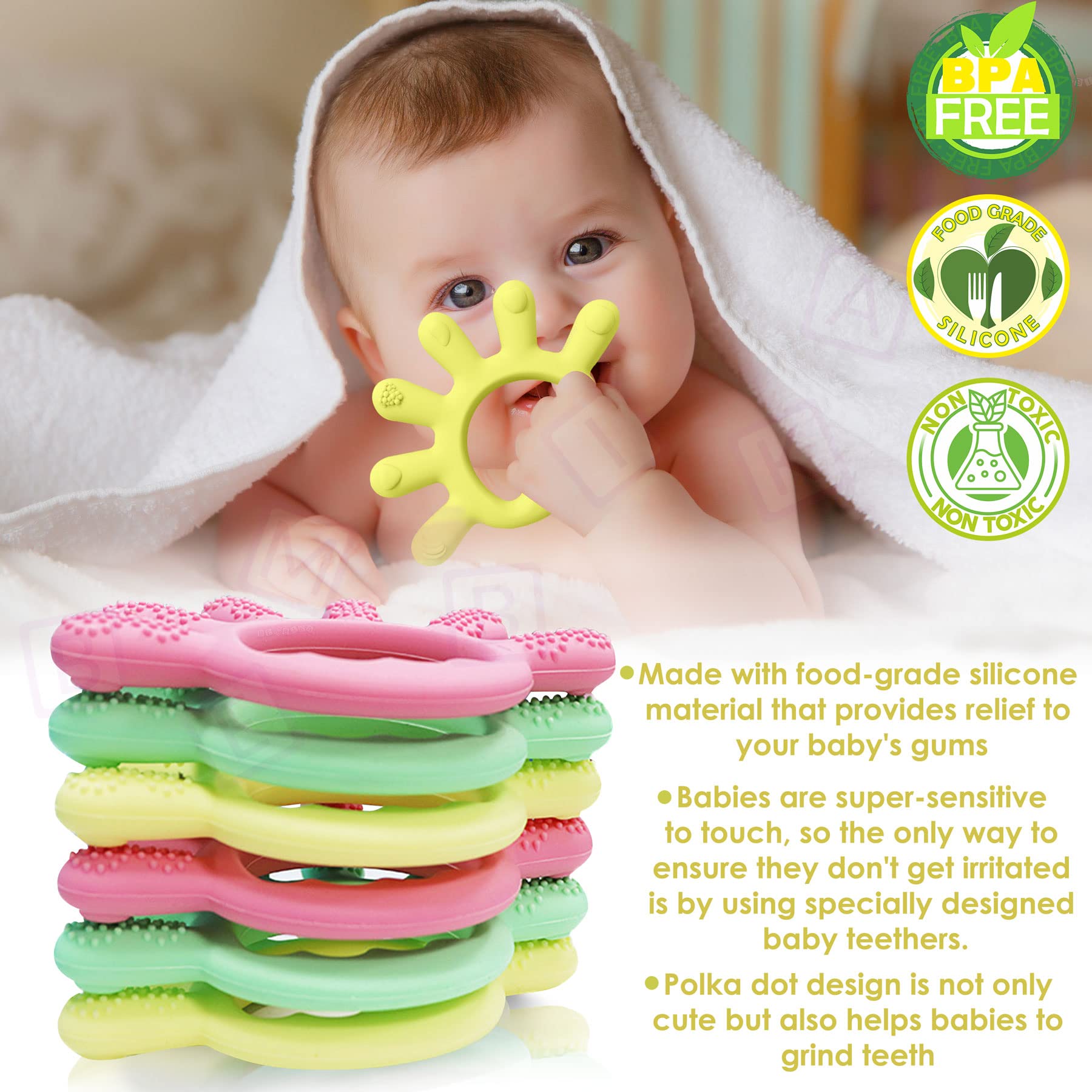 Bembika Baby Teething Toys - Finger Shape Silicone Teether, Chewable Keys & Toothbrush for Soothing Sore Gums (Yellow) - Perfect for Infants & Toddlers During Teething, Travel, and Playtime