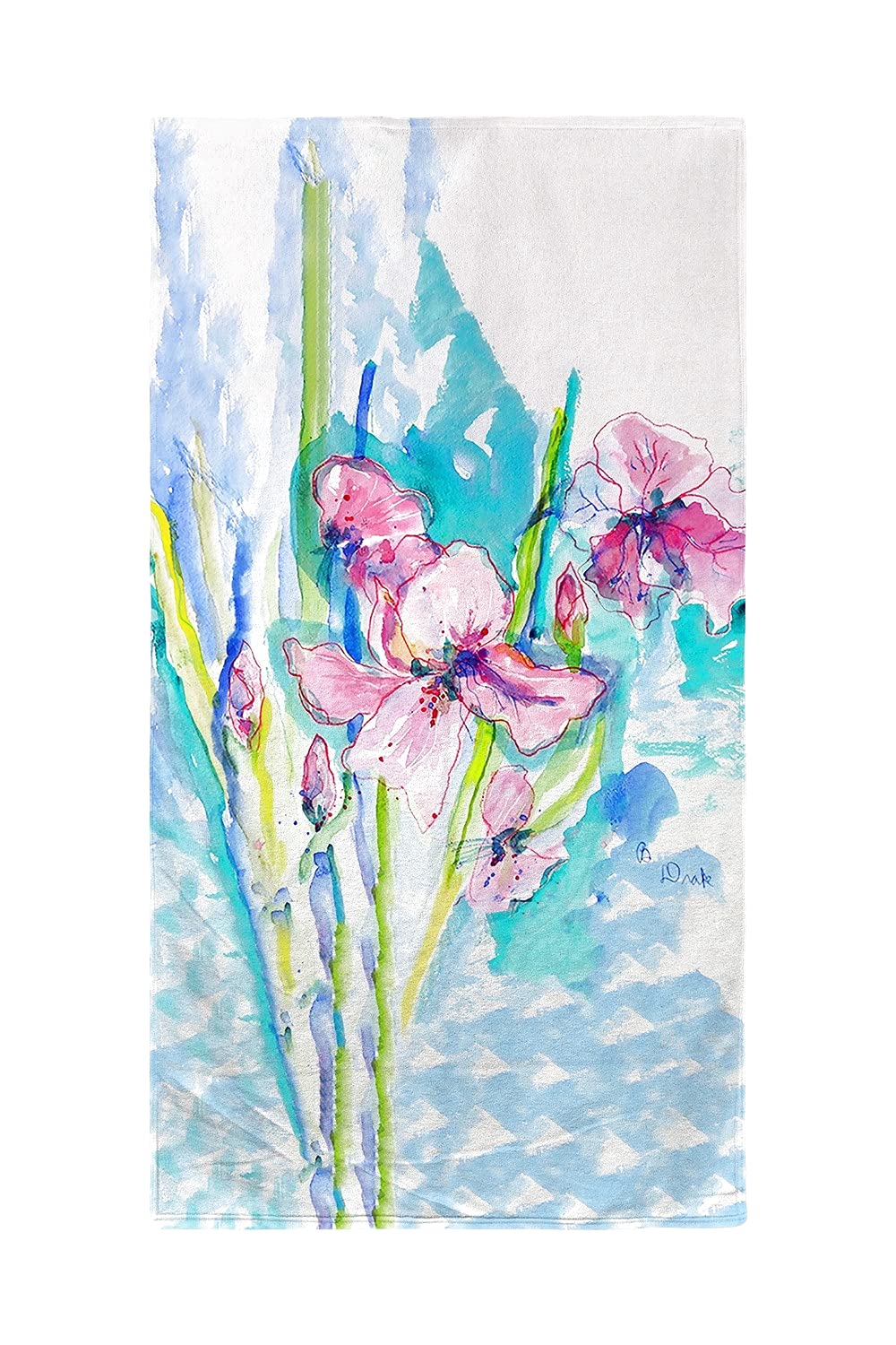 Betsy Drake Pink Iris Beach Towel - Soft & Absorbent Large Towel for Pool, Beach, Yoga & Outdoor Activities