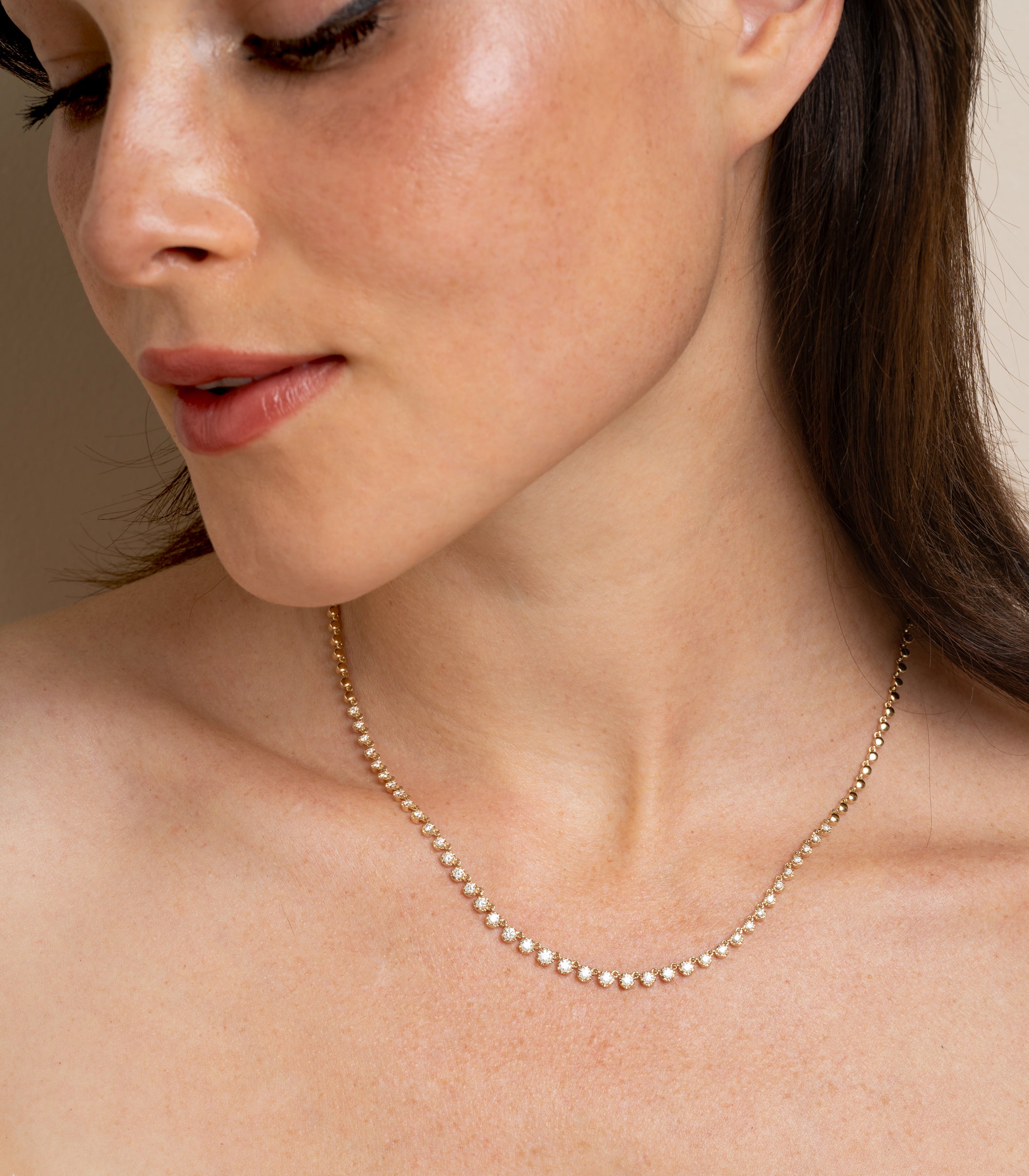 Brentwood Gold Diamond Riviere Layering Necklace - Vintage Inspired Wedding Jewelry for Brides, Anniversary Gifts & Special Occasions