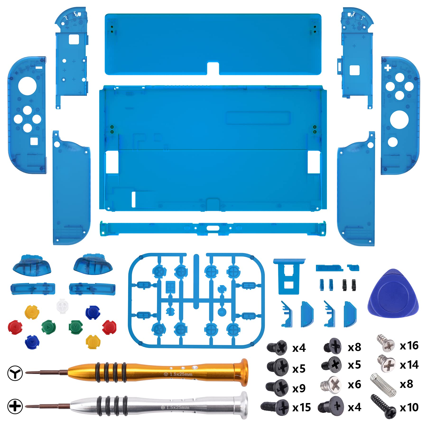 eXtremeRate DIY Full Set Shell for Nintendo Switch OLED - Replacement Back Plate & Kickstand, Custom Controller Housing with Full Button Set (Clear Blue) | Perfect for Gaming Enthusiasts & Console Modders