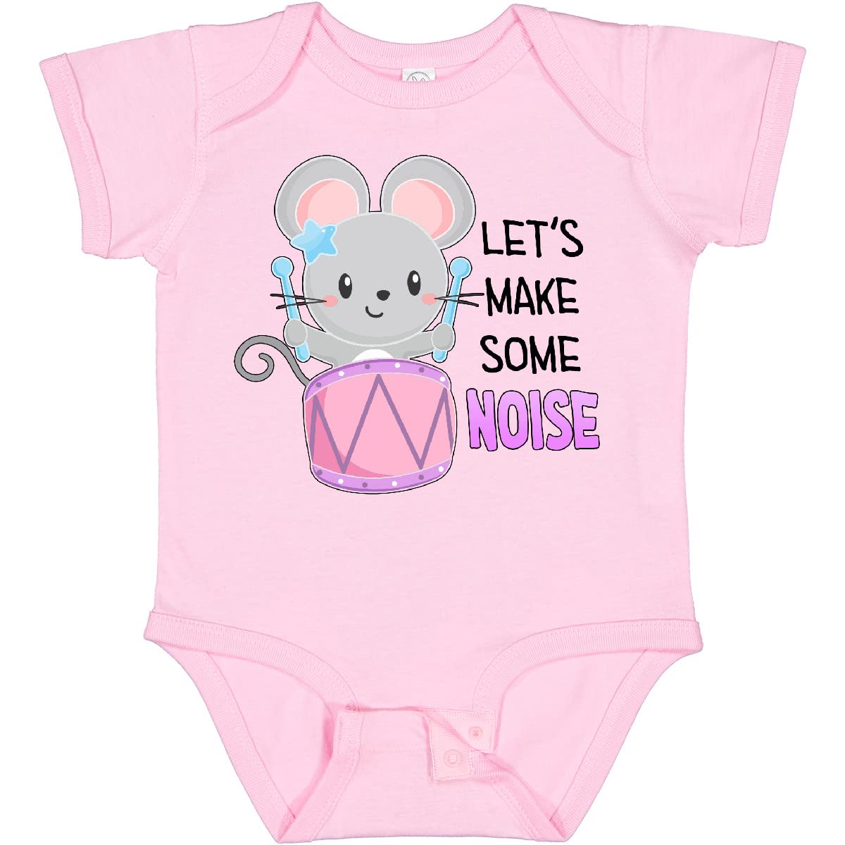 Inktastic Let's Make Some Noise Cute Mouse Drummer Baby Bodysuit - Adorable Musical-Themed Onesie for Infants & Toddlers - Perfect for Concerts, Birthdays & Photo Shoots