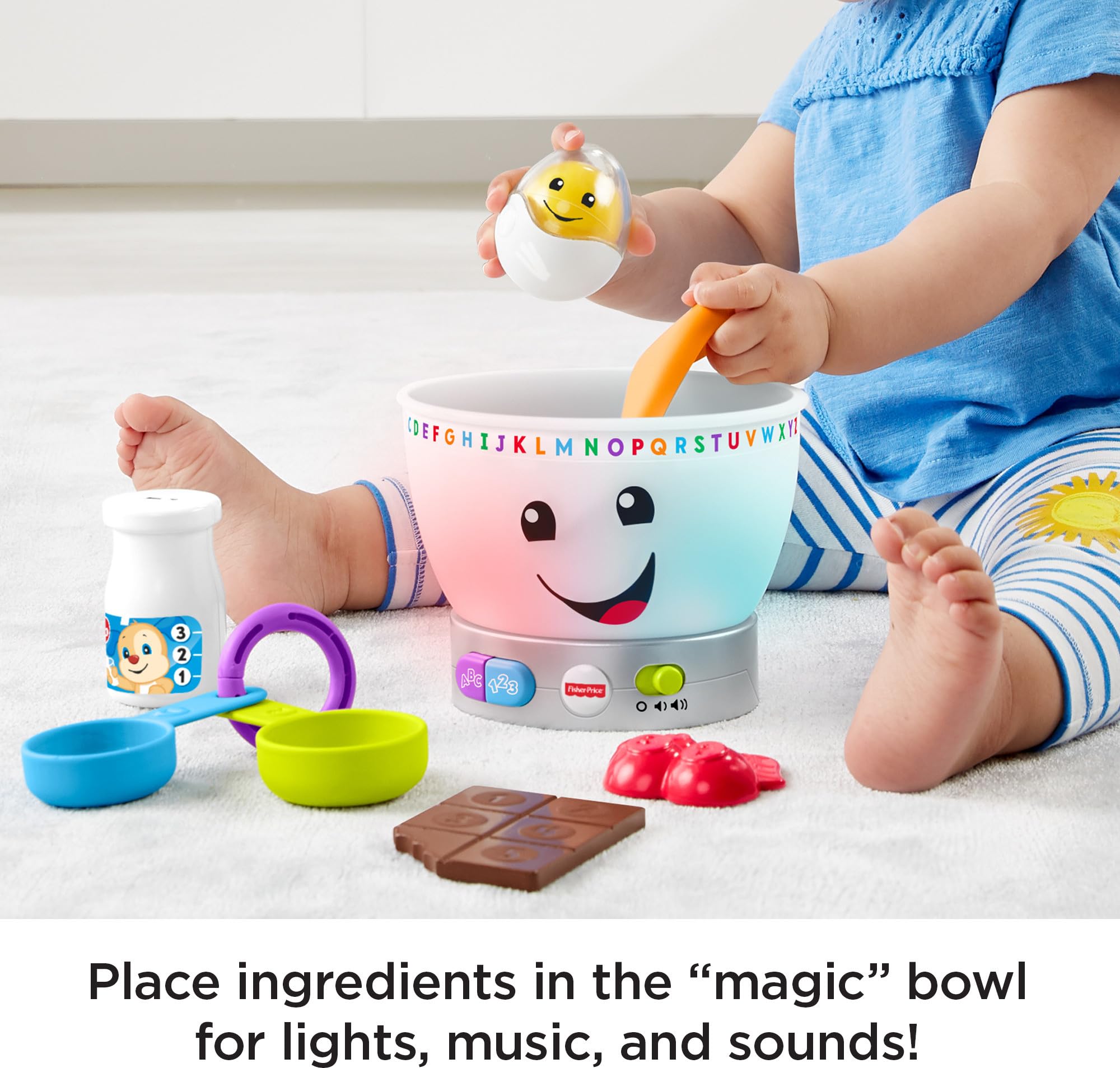Fisher-Price Laugh & Learn Magic Color Mixing Bowl - Interactive Baby Learning Toy with Pretend Food, Music & Lights - Educational Gift for Infants 6+ Months - Perfect for Sensory Play & Early Development