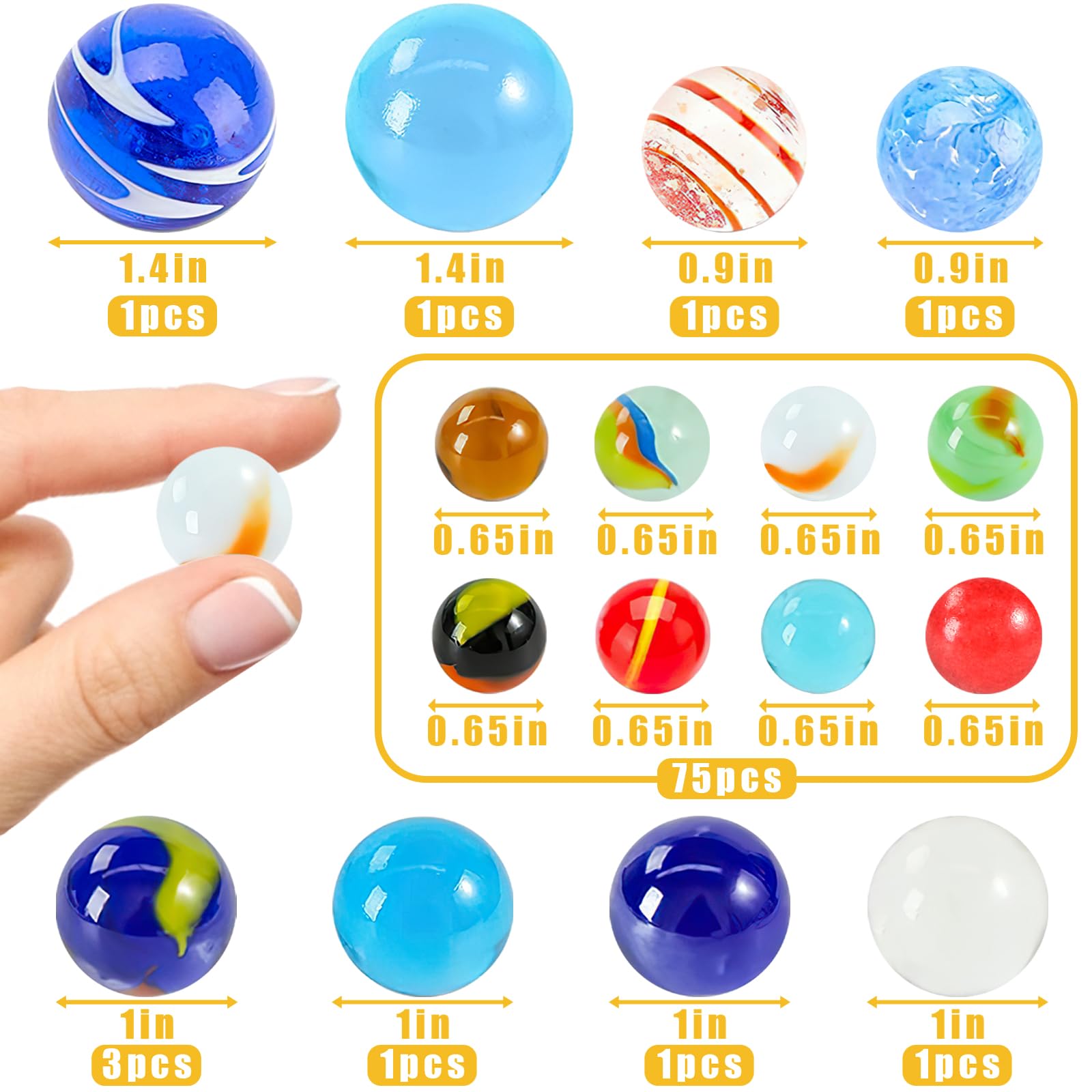 Shindel 85PCS Glass Marbles for Kids - Assorted Sizes for Classic Marble Games, Educational Toys & Stress Relief - Perfect Gift for Children's Birthday & Family Game Night