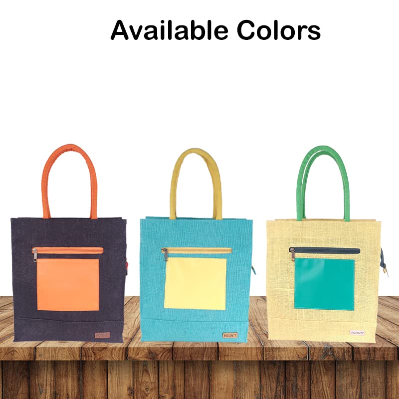 FOONTY Eco-Friendly Jute Lunch Bag for Men & Women - Reusable Patch Pocket Style Lunch Tote for Work, School & Picnics