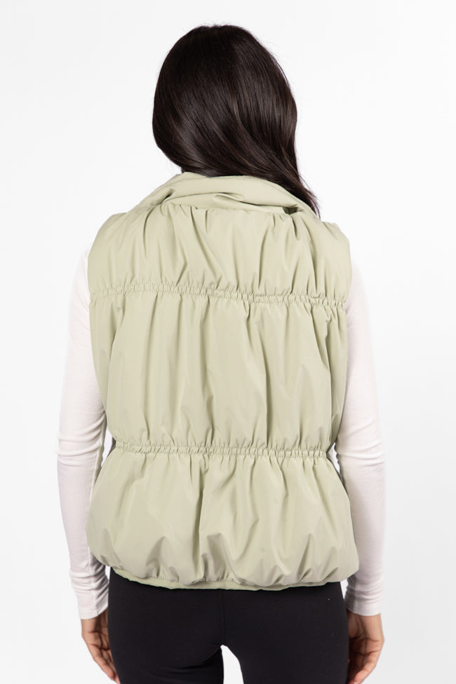 Mountain High Sage Ruched Puffer Vest for Women - Lightweight Winter Jacket, Water-Resistant Outdoor Vest - Perfect for Hiking, Camping & Casual Wear
