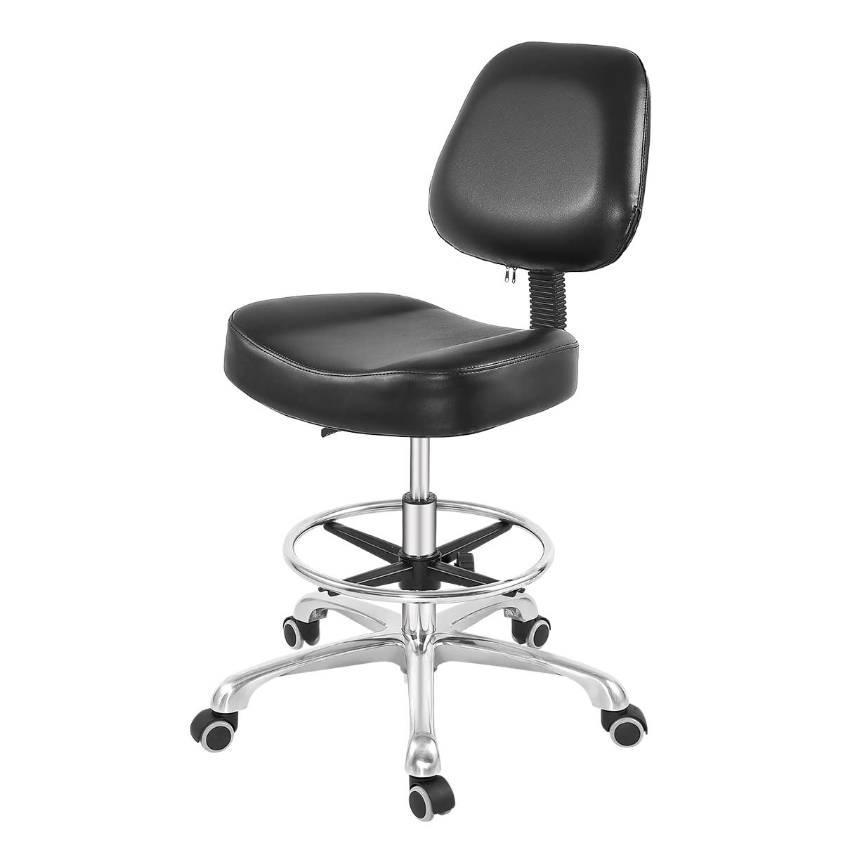 Ergonomic Drafting Chair with Wheels - Heavy Duty Adjustable Tall Office Stool for Studio, Workshop & Home Office - Black with Footrest - Perfect for Architects, Artists & Long Work Sessions