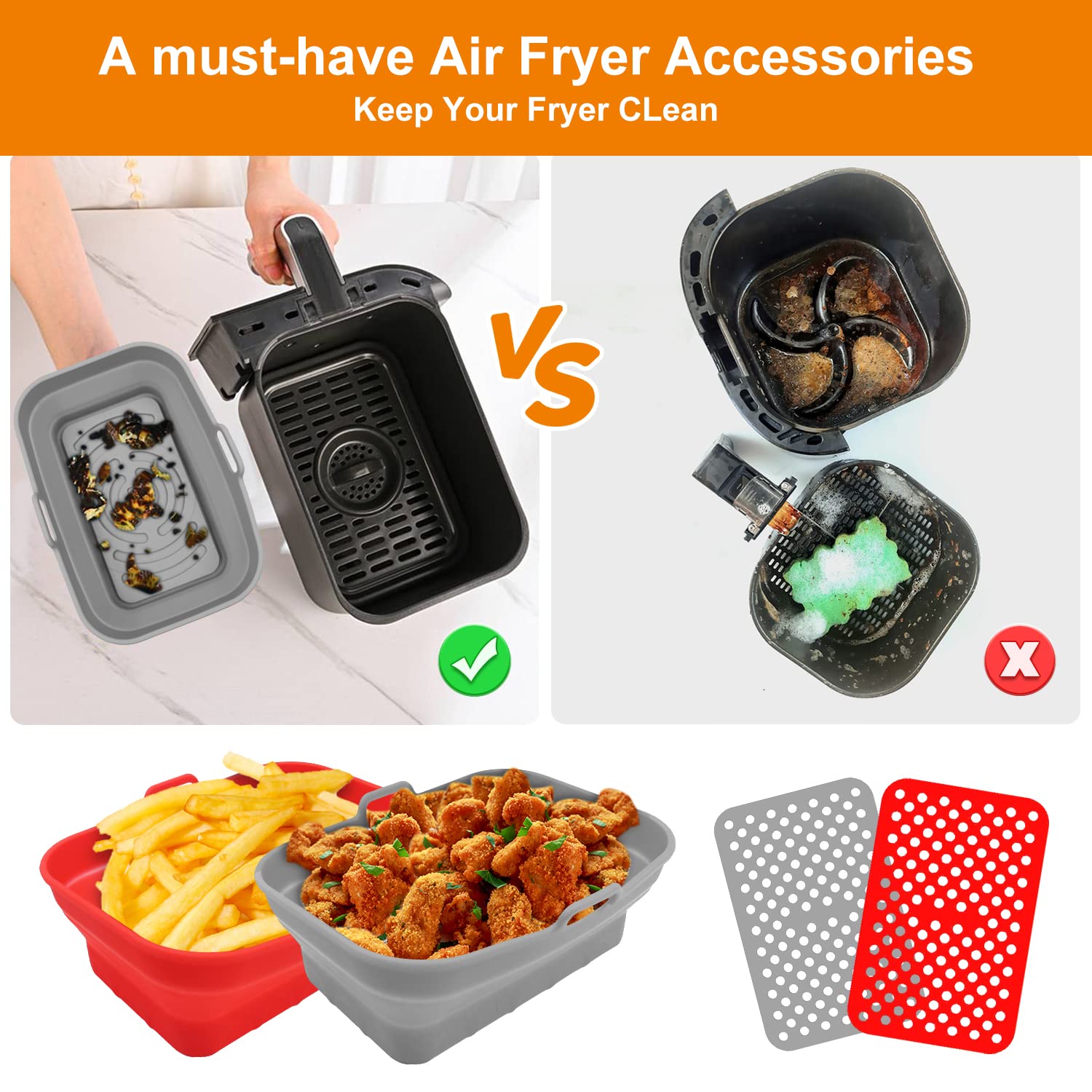 2-Pack Air Fryer Silicone Liners with Non-Slip Mats & Cleaning Brushes - Compatible with Ninja Foodi DualZone DZ401, DZ201 - Perfect for Baking, Roasting & Easy Cleanup