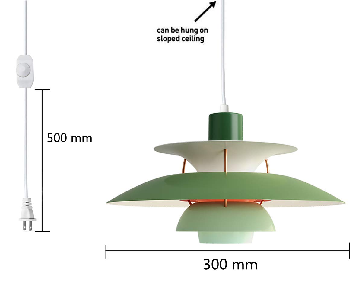 Kiven Plug-in Chandelier - Modern Green Aluminum Pendant Light with 15ft Cord & Dimmable Switch, No Bulb Included - Perfect for Dining Room, Bedroom, or Kitchen Lighting Decor