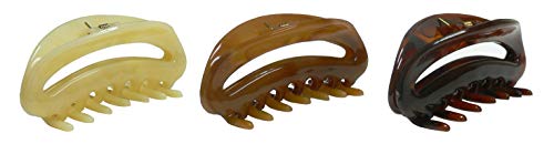 3 Pack Bella Hair Jaw Clips - Lightweight Celluloid Claw Clips for Thin Hair (Large Size, DB864150-4-3) - Perfect for Updos, Ponytails & Everyday Hair Styling