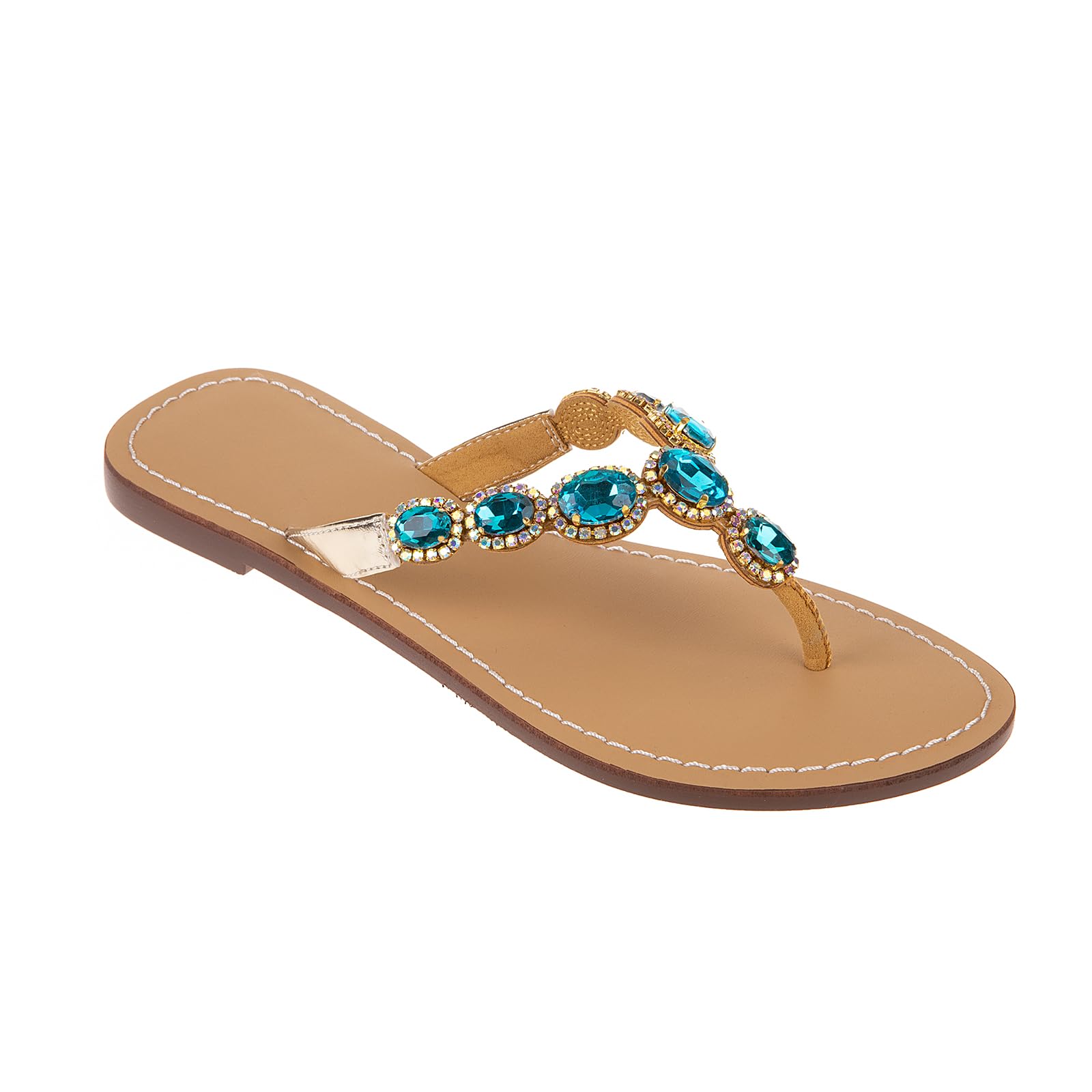 UTIKLIOU Women's Rhinestone T-Strap Flat Sandals - Stylish Summer Flip Flops with Thong Design for Beach, Pool & Casual Outings