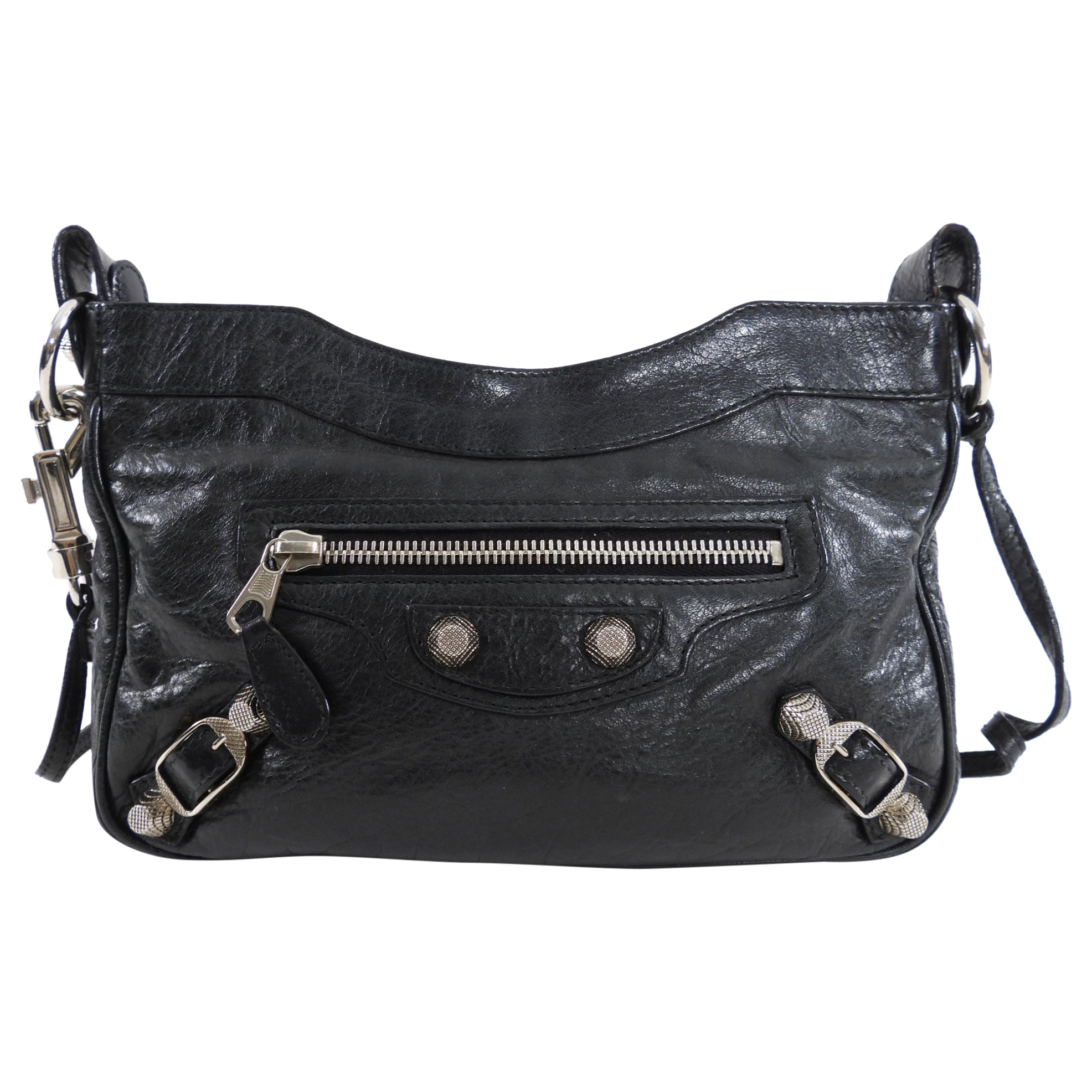 Balenciaga Black Leather Giant 12 Stud Hip Crossbody Bag for Women | Luxury Designer Handbag for Parties, Dating & Night Out