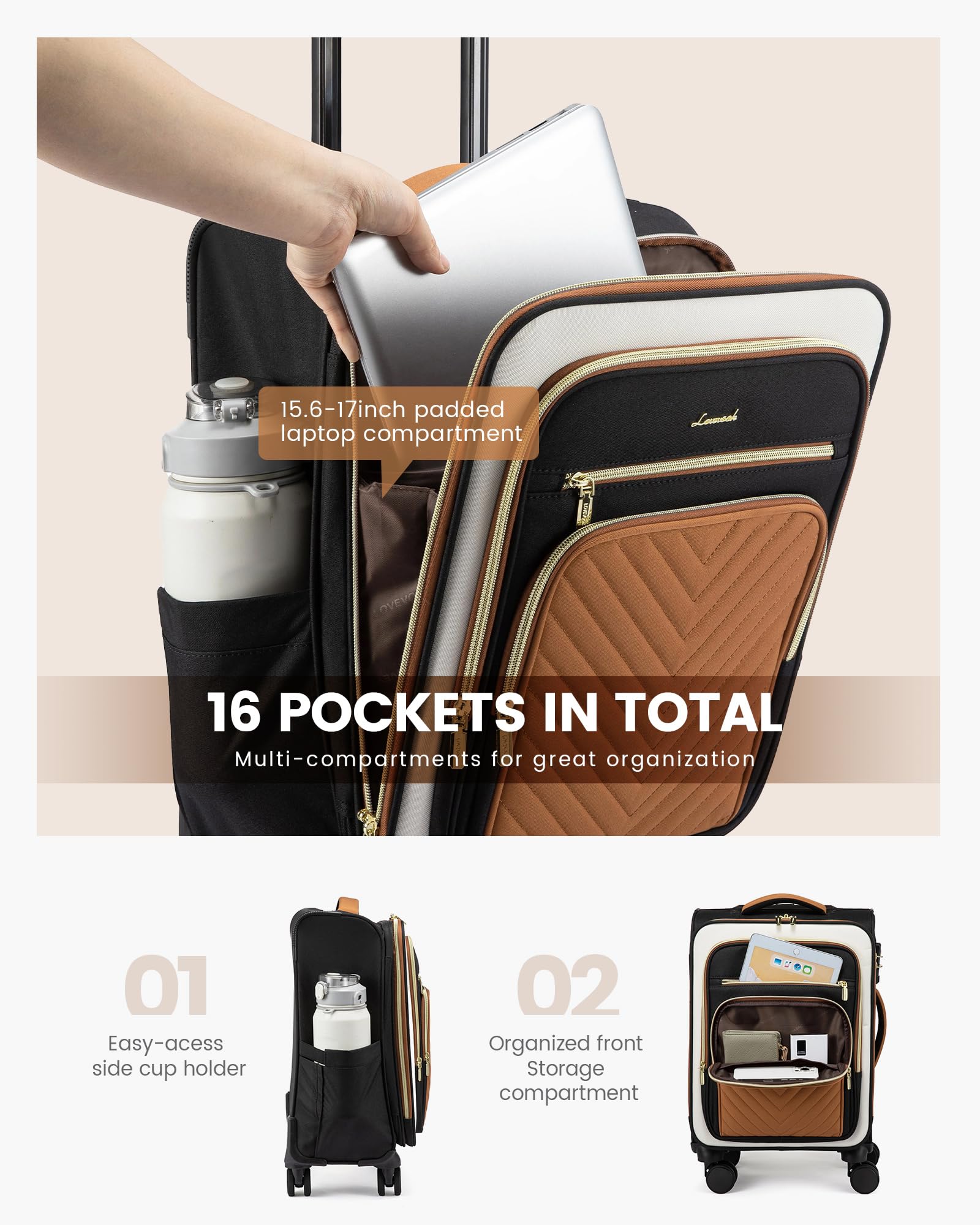 LOVEVOOK 20 Inch Carry On Luggage 22x14x9 Airline Approved Softside Rolling Suitcase with Wheels & TSA Lock - Lightweight Travel Luggage for Women & Men - Perfect for Business Trips, Weekend Getaways & Air Travel
