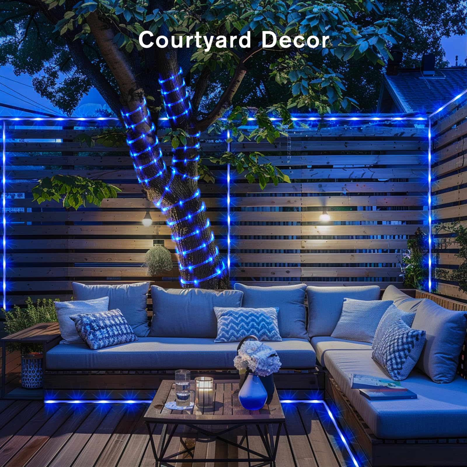 JMEXSUSS 200 LED Blue Rope Lights Plug in - Waterproof Outdoor Christmas String Lights with Remote Control for Holiday Decorations, Christmas Tree, Garden, Patio, and Party Lighting