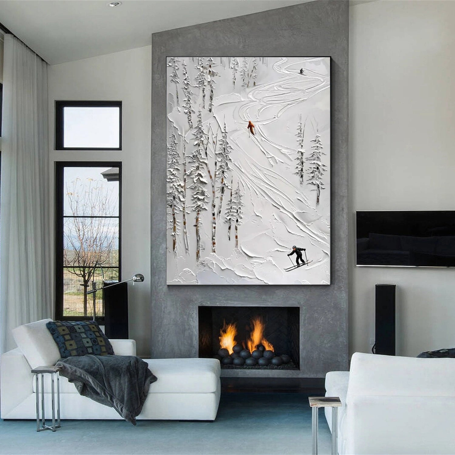 SP030 Textured Skiing Sport Art Canvas Painting - Perfect for Home Decor, Office Wall Art & Winter Sports Enthusiasts