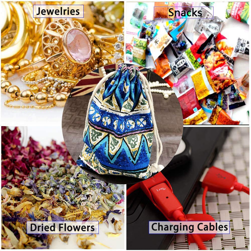 50Pcs Bohemian Style Cotton Linen Drawstring Pouch Bags for Jewelry, Coins & Gifts - Perfect for Party Favors, Wedding, Christmas, Candy Storage & Travel Accessories Organization