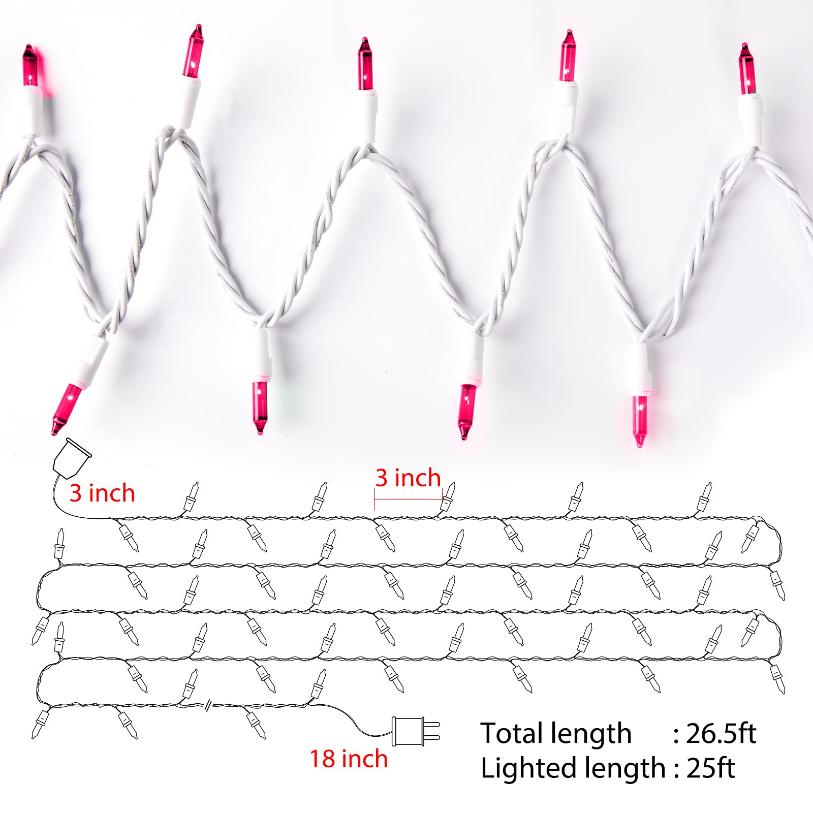 Christmas Pink Mini String Lights - 100 LED Fairy Lights 25ft Waterproof for Indoor Outdoor Decor, Xmas Tree, Party, Patio, Valentine's Day, Wedding & Home Decoration - White Wire - Plug in Lights for Cozy Ambiance