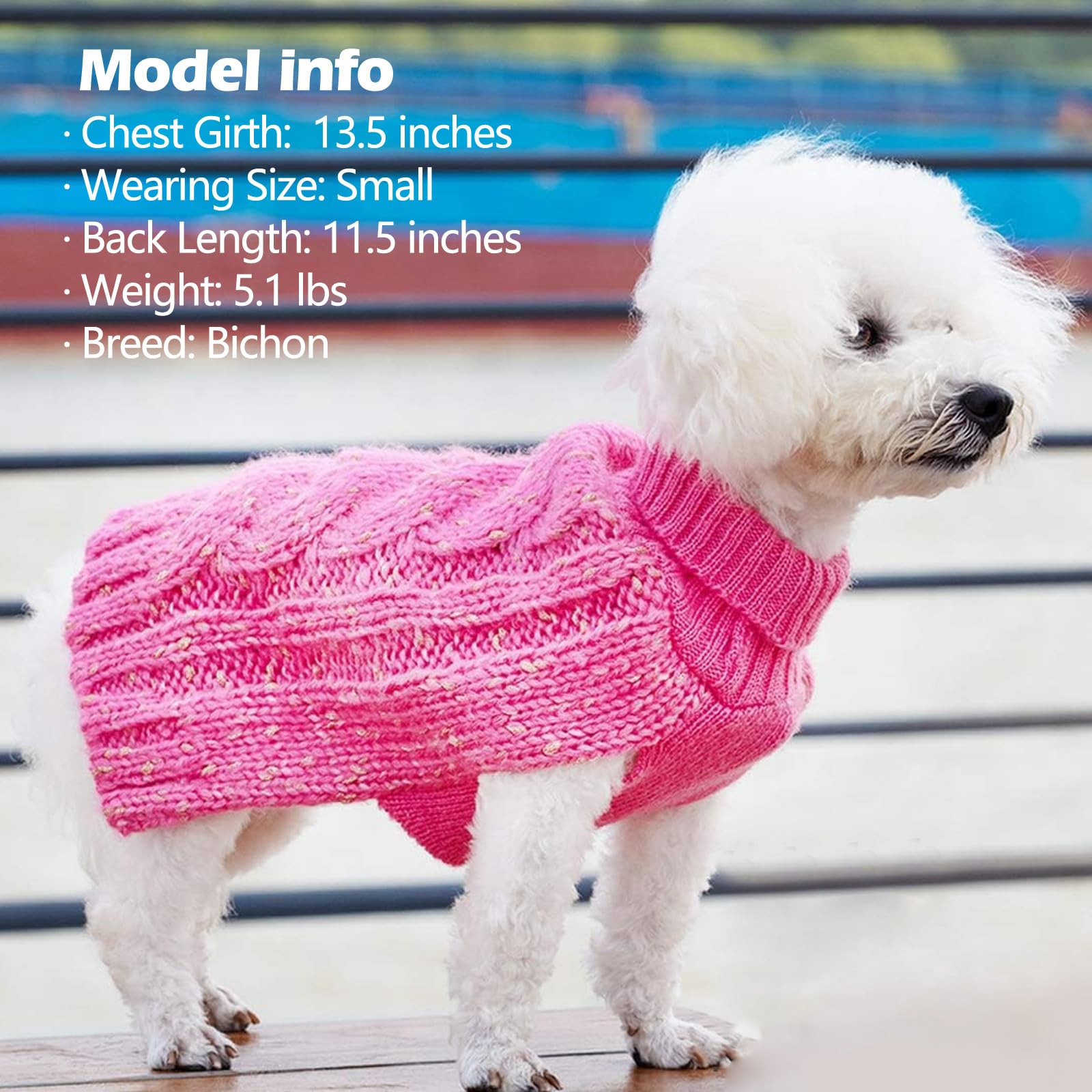 KYEESE Warm Dog Sweater for Small Dogs - Turtleneck Knit Pullover Coat with Golden Yarn for Fall & Winter | Cozy Pink X-Small Dog Clothing for Indoor Comfort & Outdoor Walks